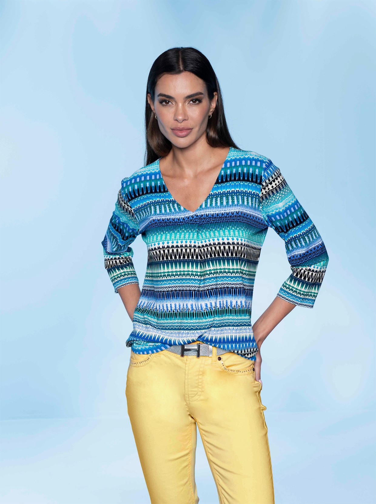 heine Shirt met 3/4-mouw - ecru/turquoise bedrukt