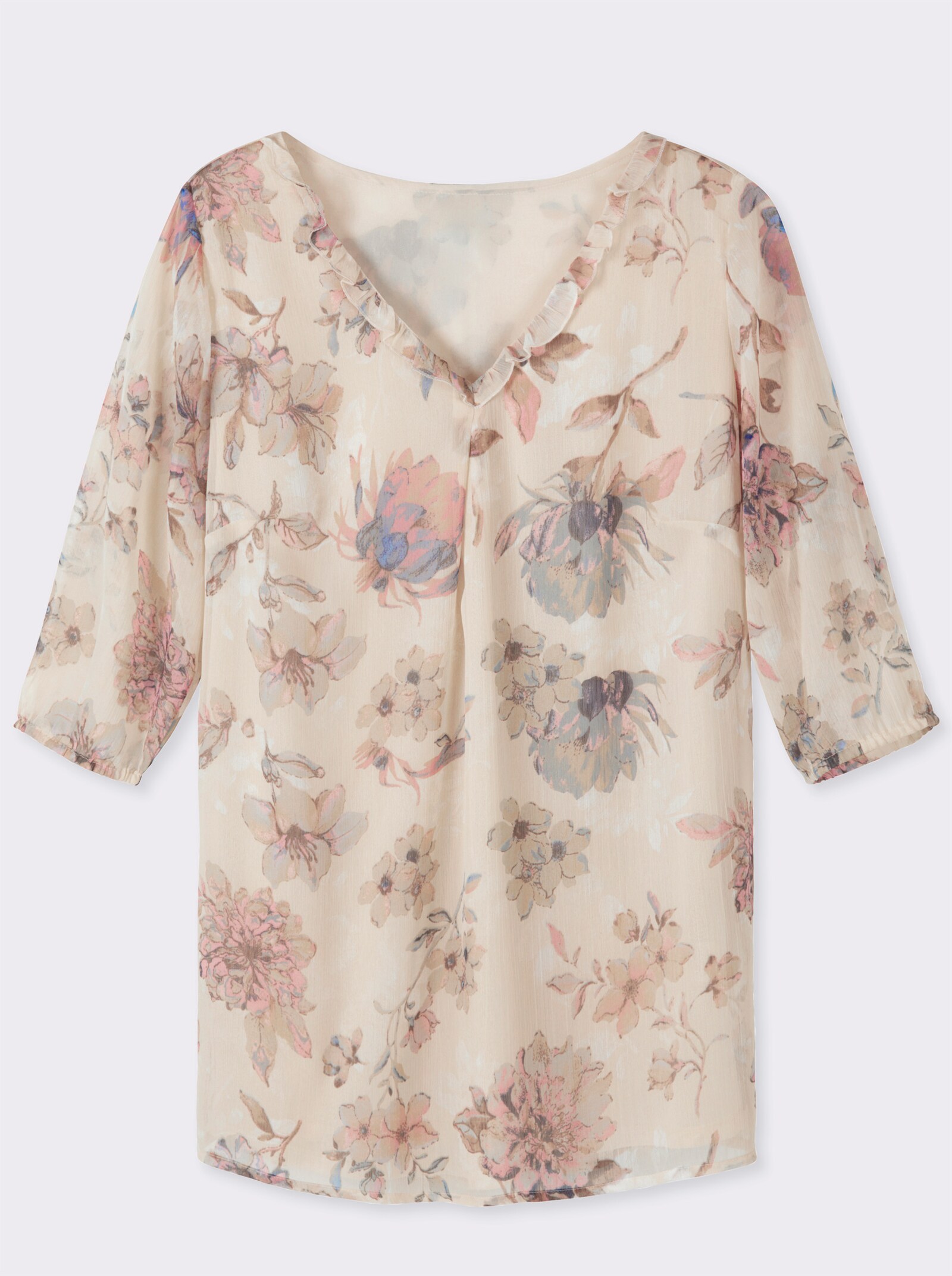 Tunika mit Rüschen-Verzierung - sand-bedruckt