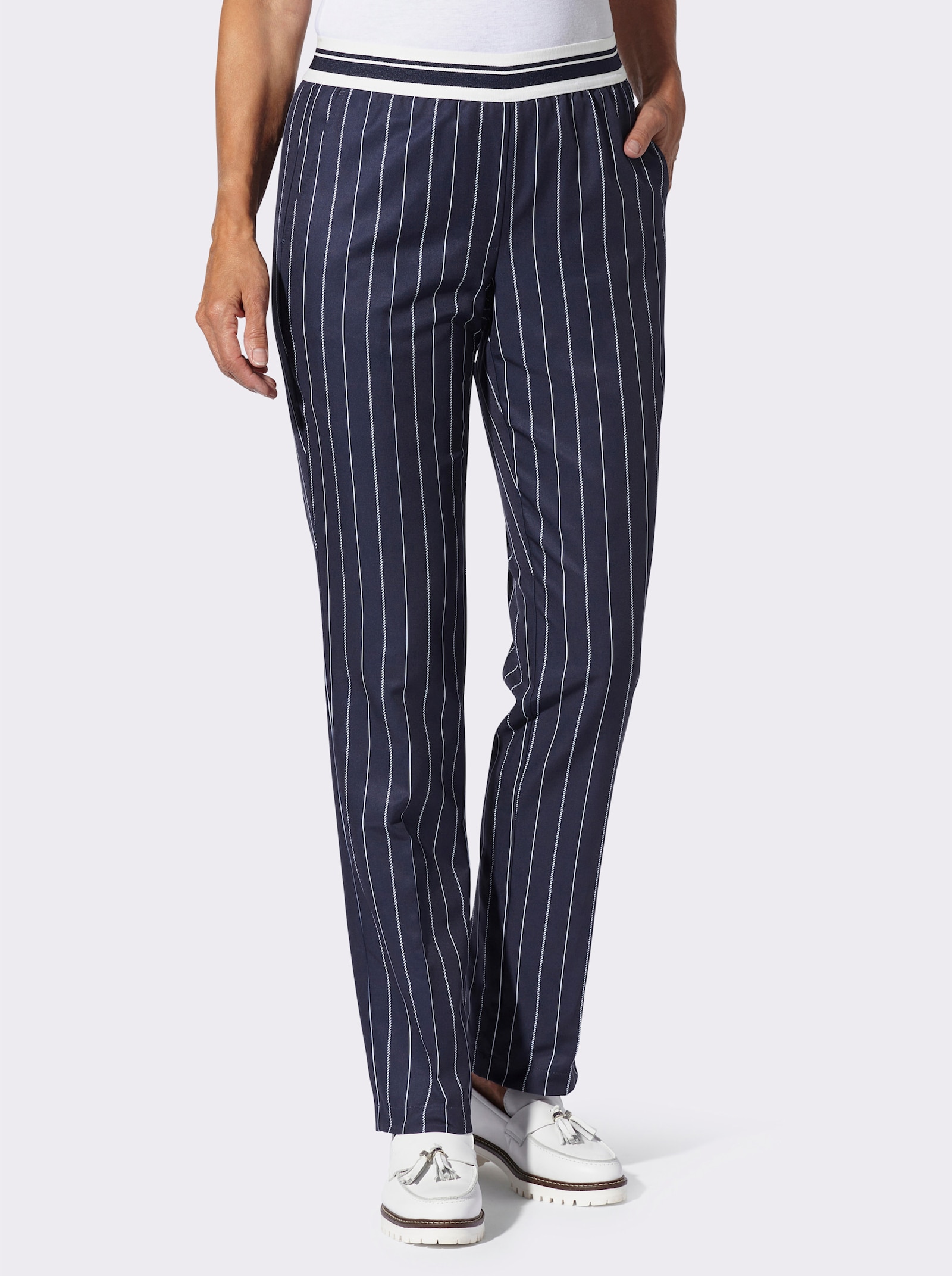 Schlupfhose mit Nadelstreifen-Muster - marine-weiß-gestreift