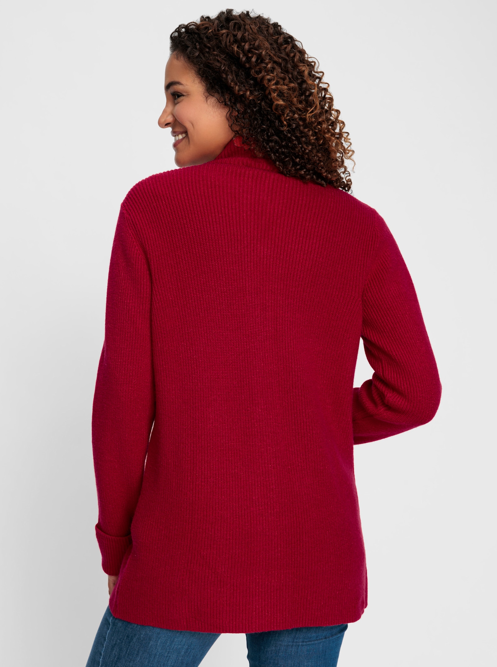 Longstrickjacke mit Stehkragen - rot