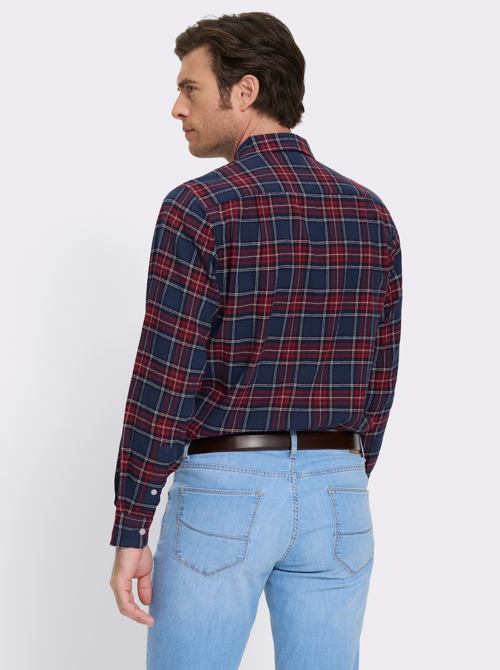 Marco Donati Langarmhemd in Flanell-Qualität - marine-kirsche-kariert