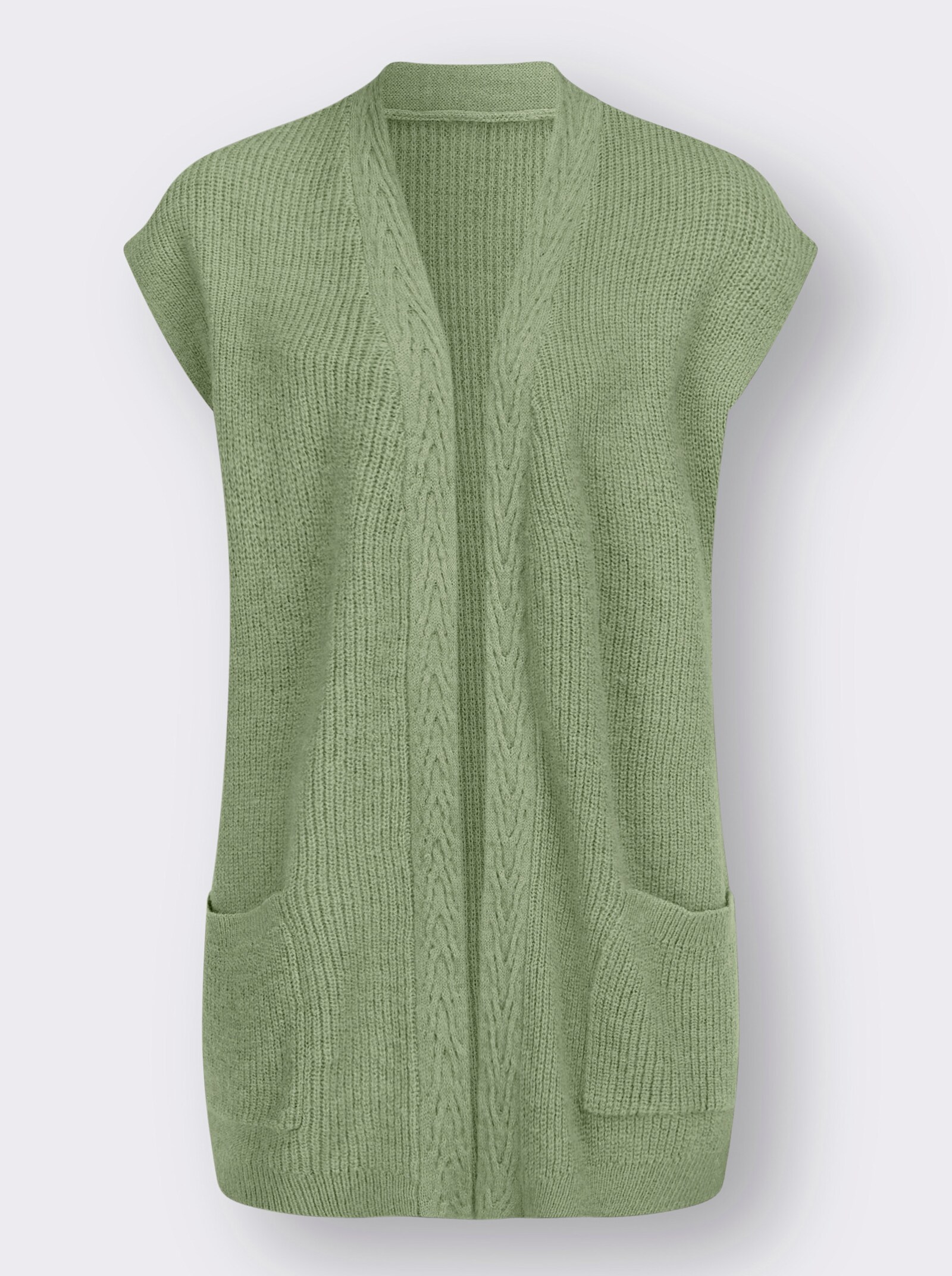 Strickweste mit Zopfmuster - schilf-meliert