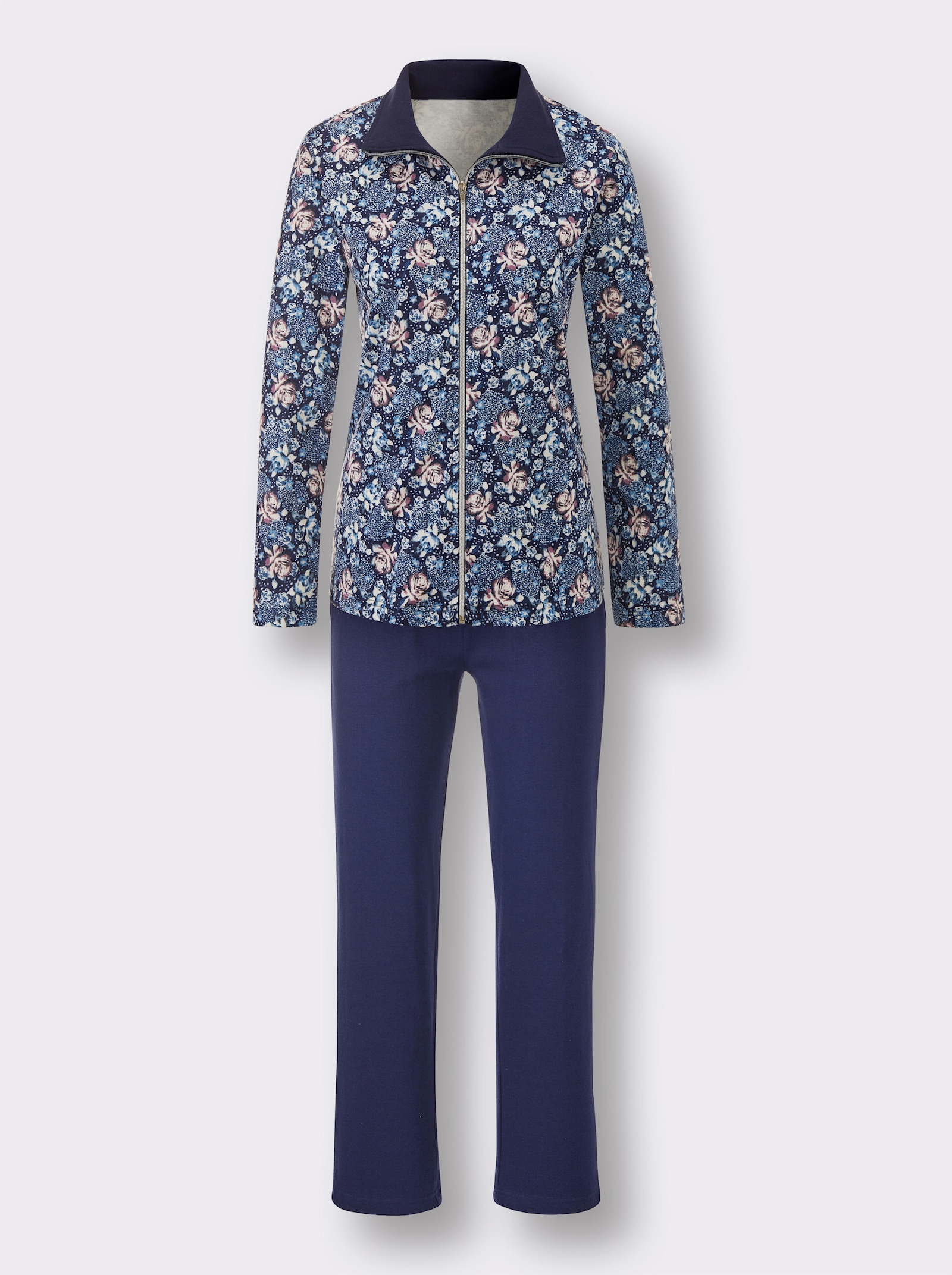 feel good Hausanzug - marine-hellrosé-bedruckt