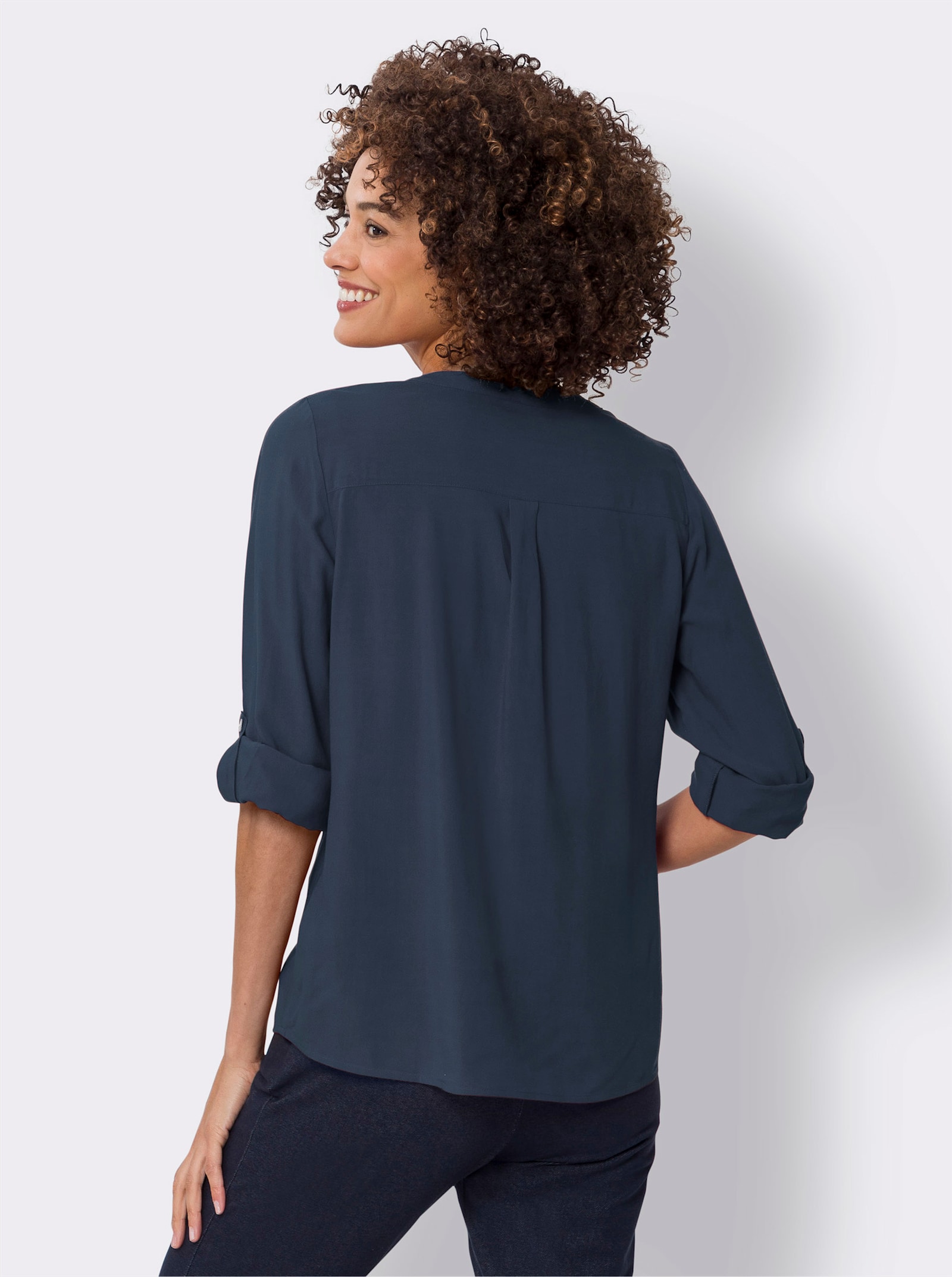 Schlupfbluse mit kurzer Knopfleiste - rauchblau