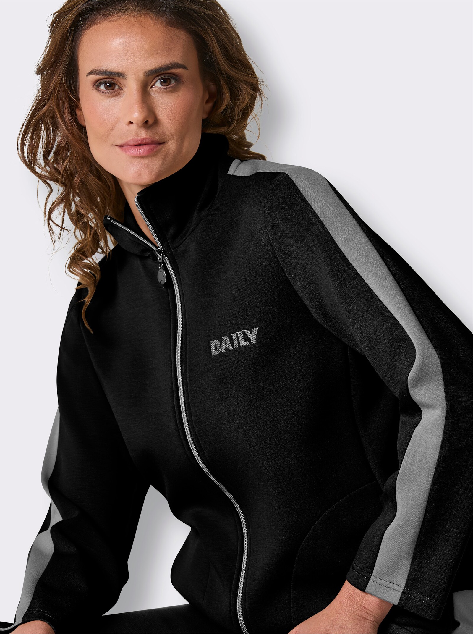 CREATION L PREMIUM Jacke mit Kontrastband - schwarz-steingrau