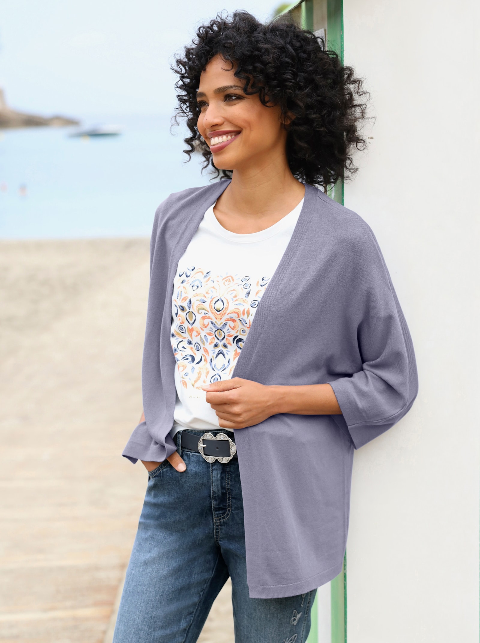 heine Strickjacke mit 3/4-Arm - taubenblau