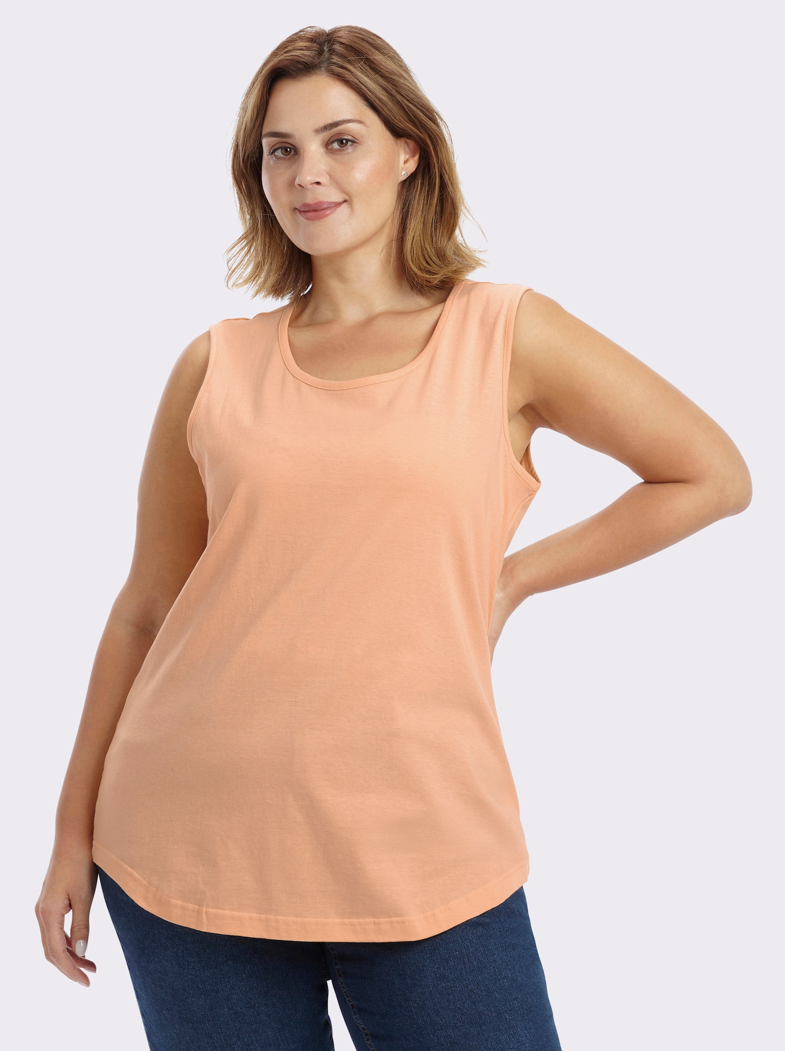 Longtop mit abgerundetem Saum - himmelblau + apricot