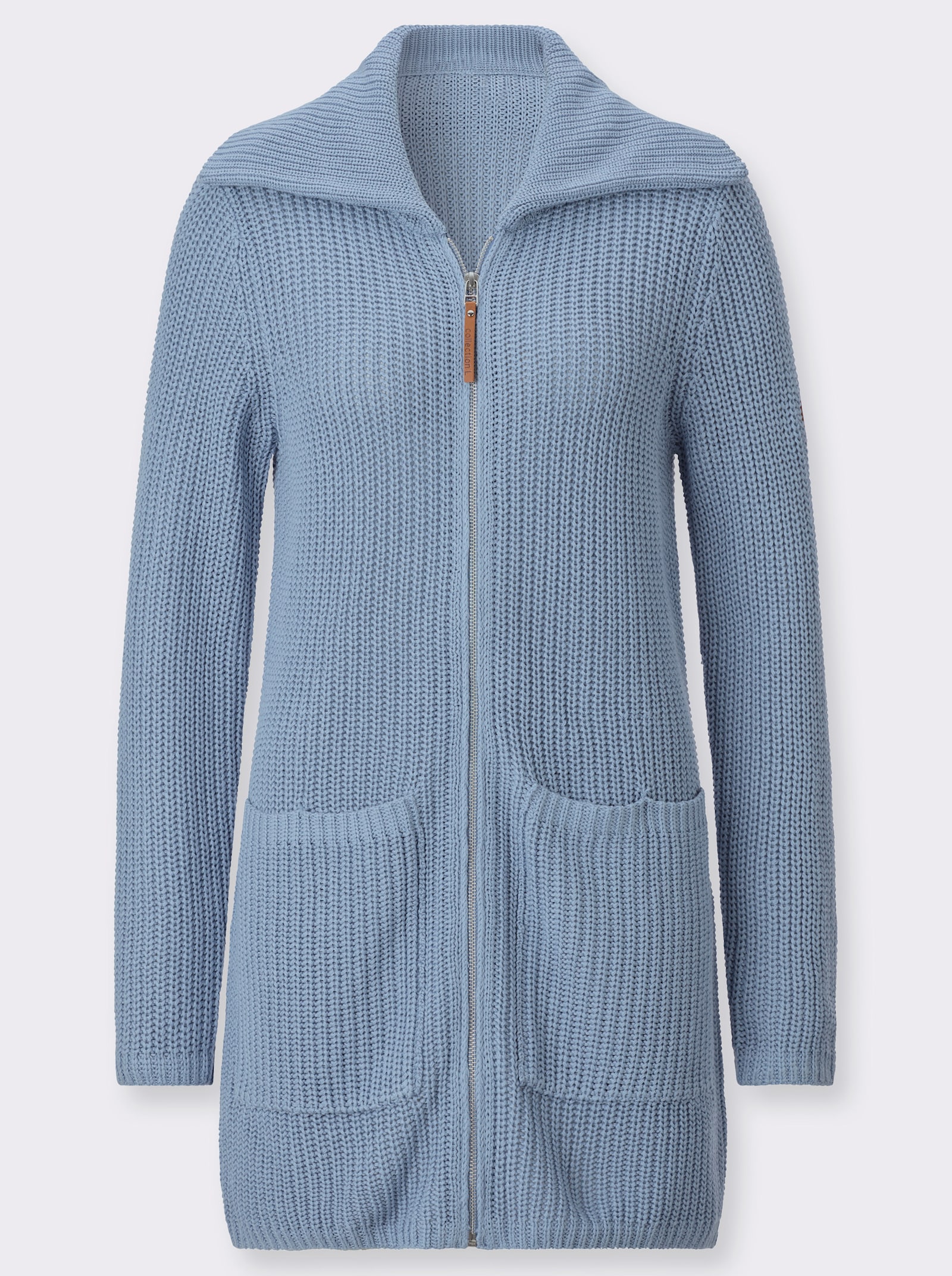 Longstrickjacke mit Umlegekragen - bleu
