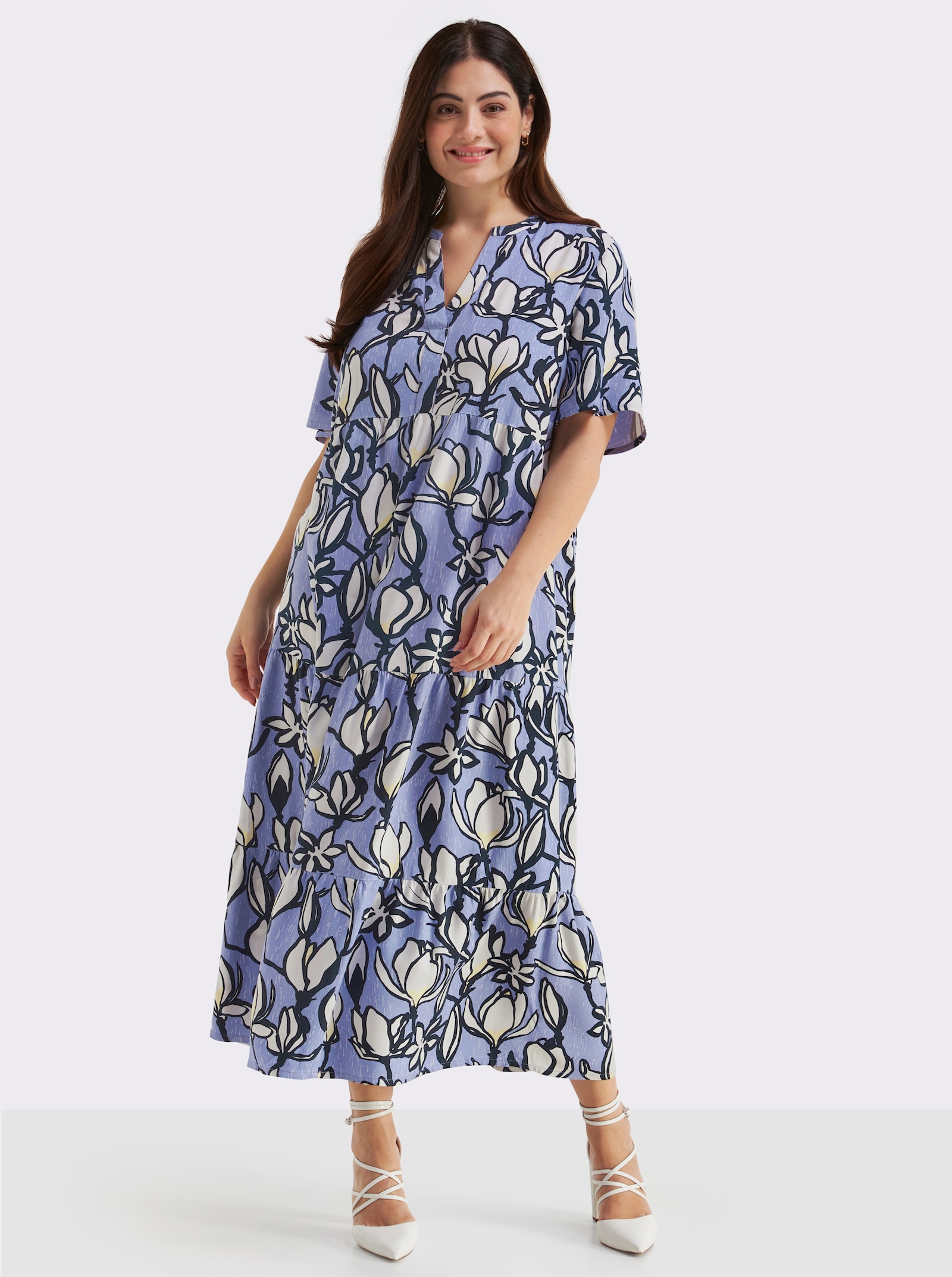 sheego A-Linien-Kleid mit Volants - flieder-ecru-bedruckt