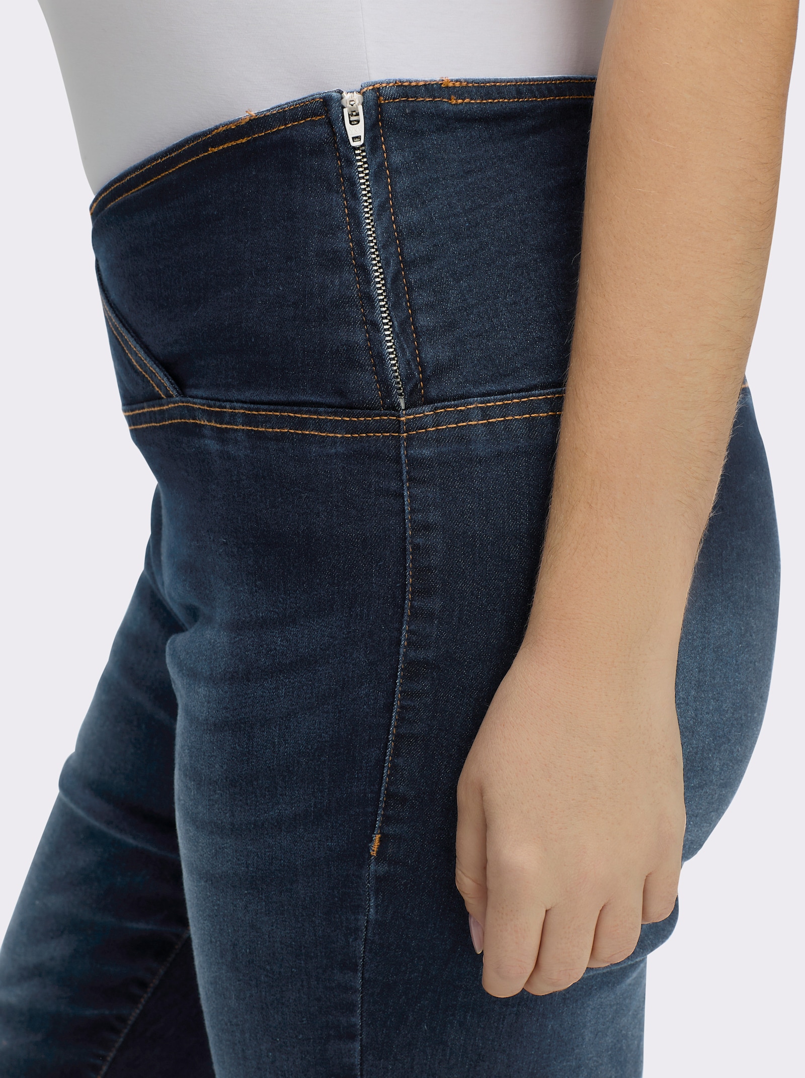Stretch-Jeans mit überlappendem Bund - dark blue