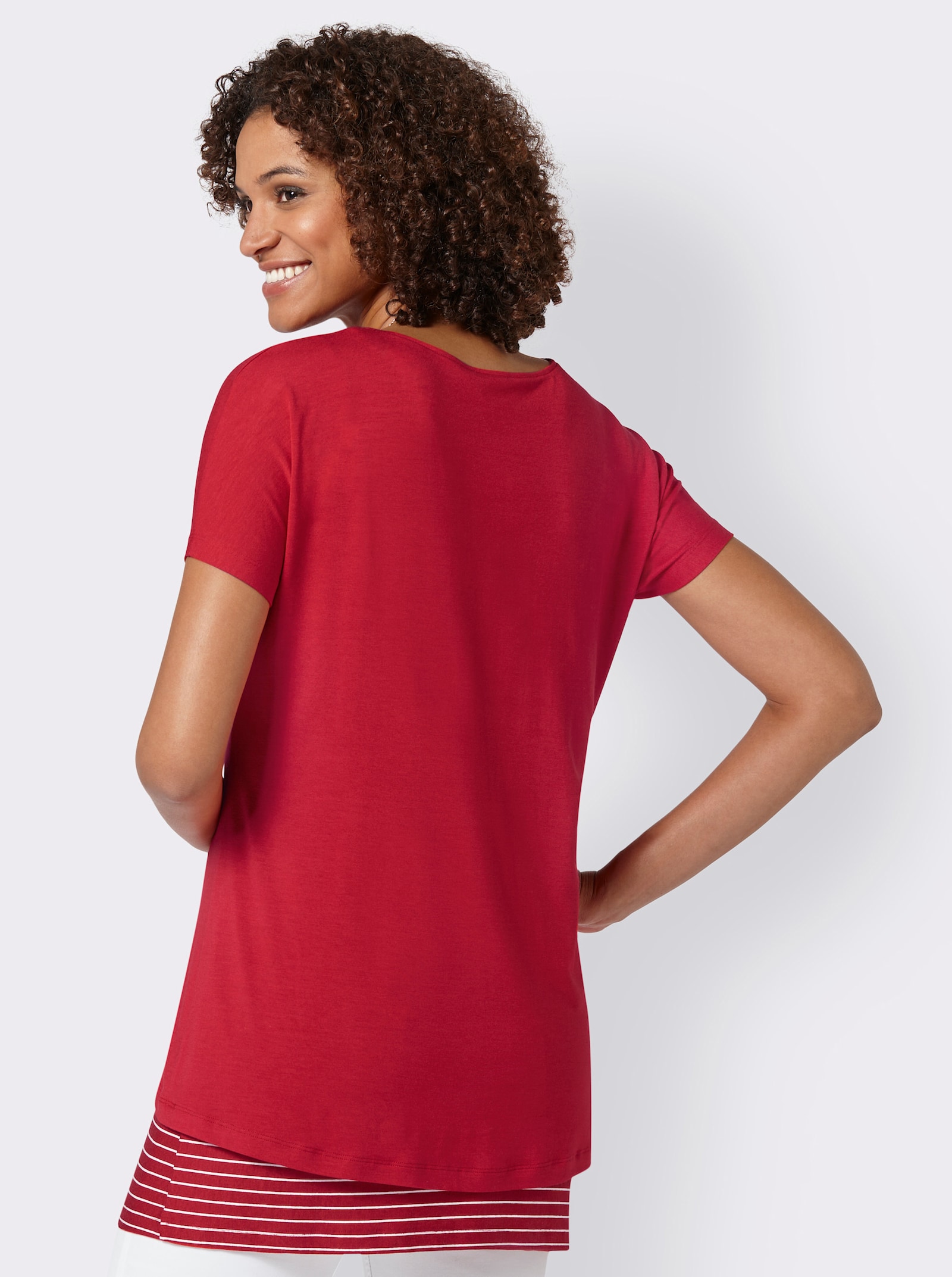 2-in-1-Shirt mit Ringel-Top - rot