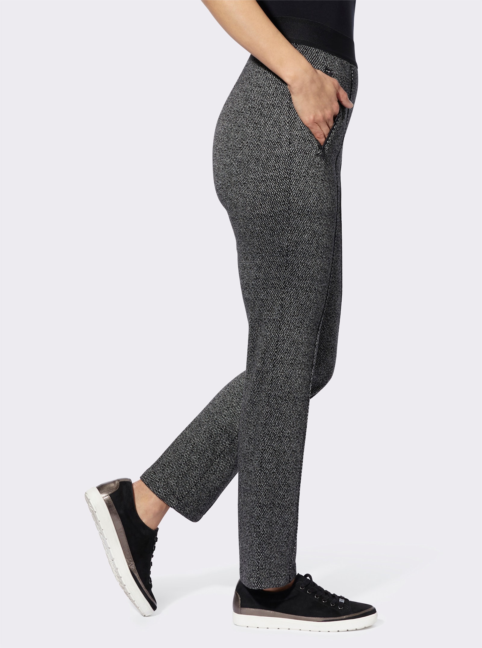 Schlupfhose in Jacquard-Qualität - schwarz-steingrau-meliert