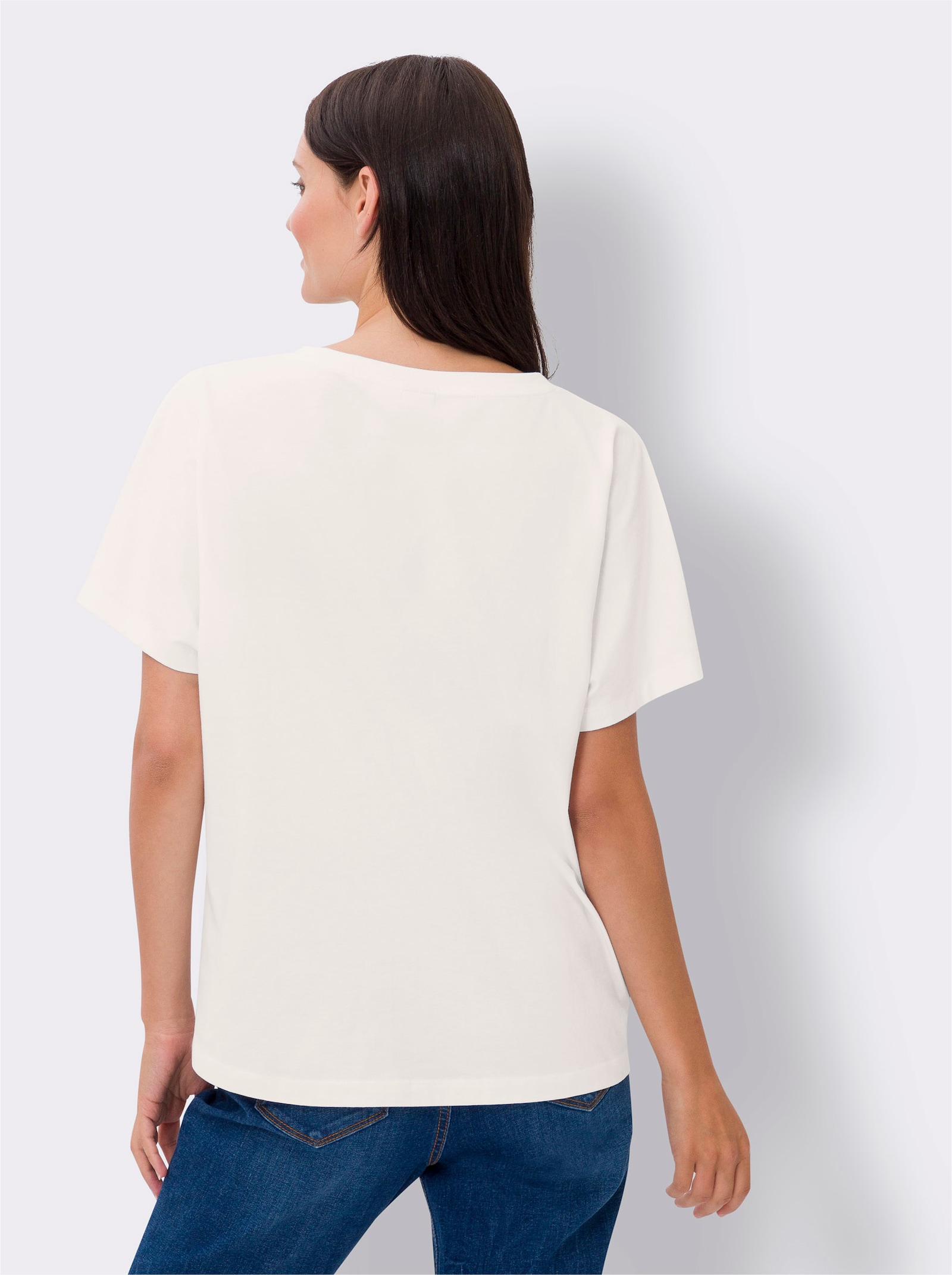 heine T-Shirt mit Stickerei-Schriftzug - ecru