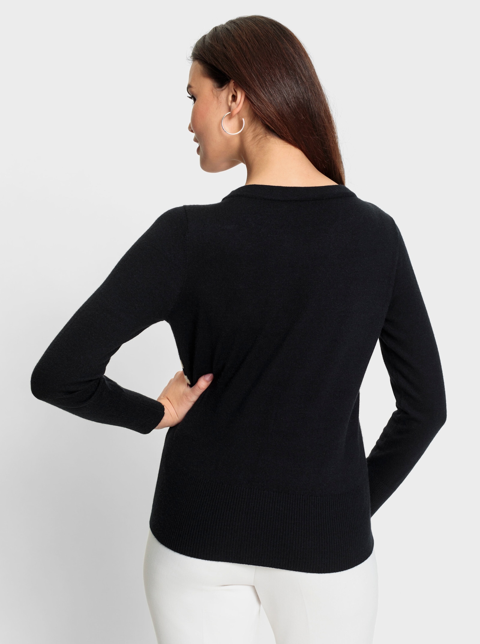 Pullover mit weitenregulierbaren Ausschnitt - sand-schwarz-gemustert