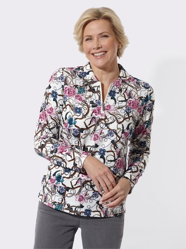Poloshirt mit floralem Muster - ecru-rosé-bedruckt