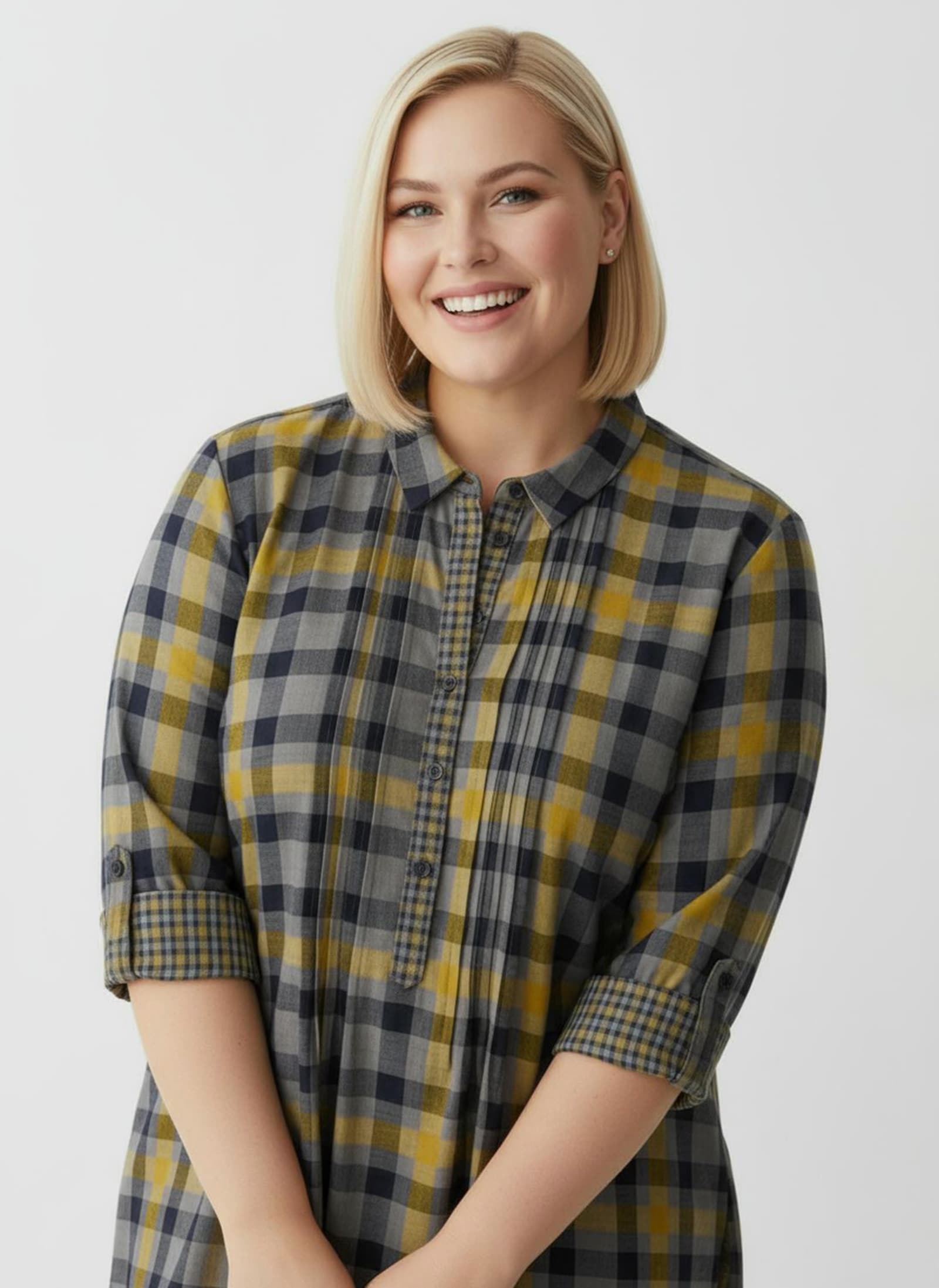 Langarmbluse mit Biesen, kariert - ocker-kariert