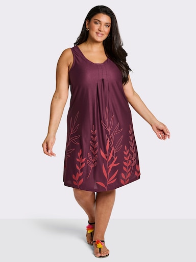 sheego A-Linien-Kleid mit Blätterprint am Saum - burgund-hummer-bedruckt