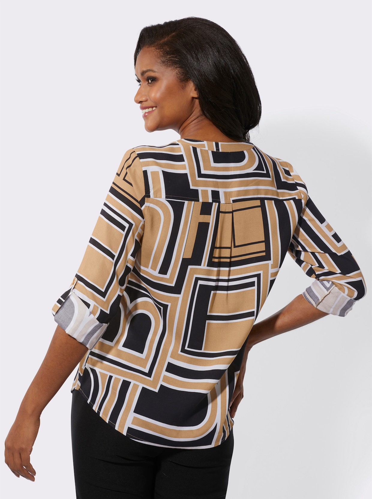 Comfortabele blouse - camel/zwart