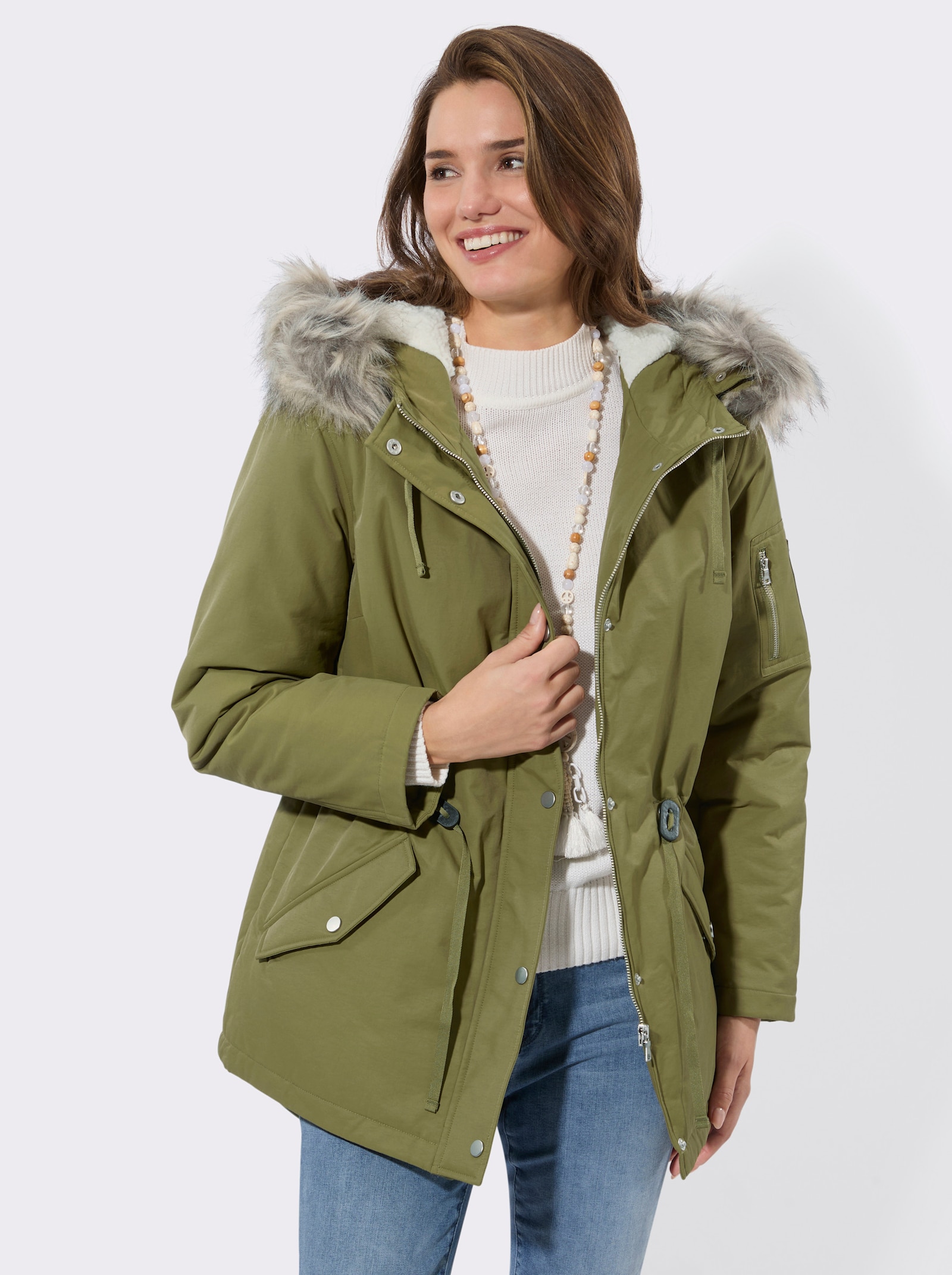 Parka mit Teddyfutter - oliv