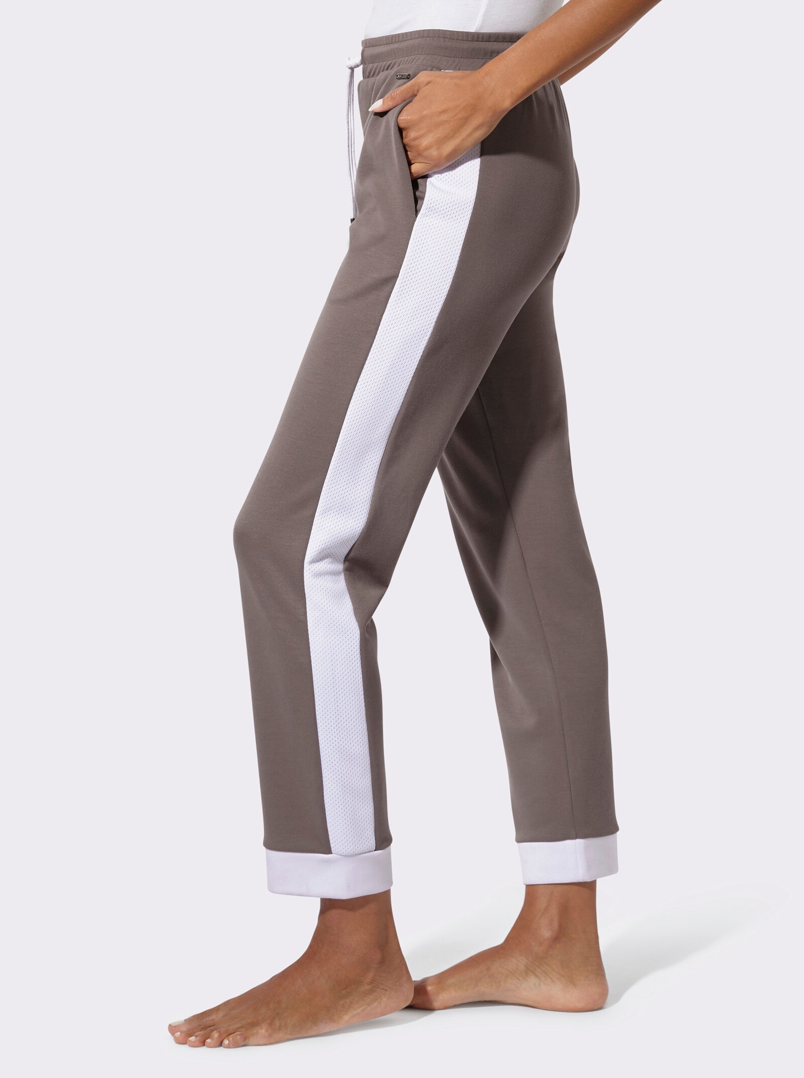 feel good Dehnbund-Hose - dunkeltaupe-ecru