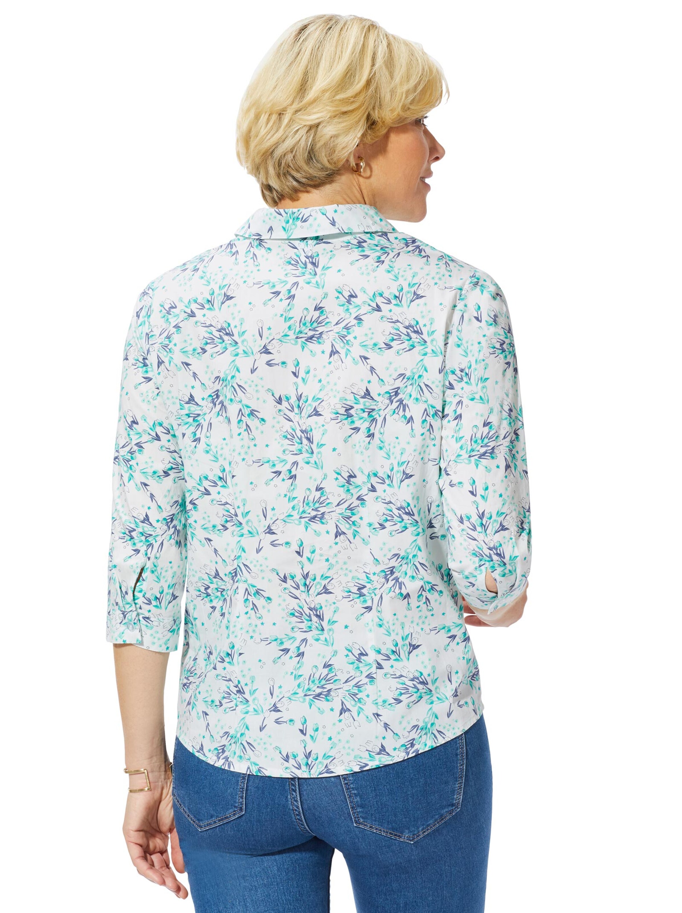 Bluse - türkis-bedruckt