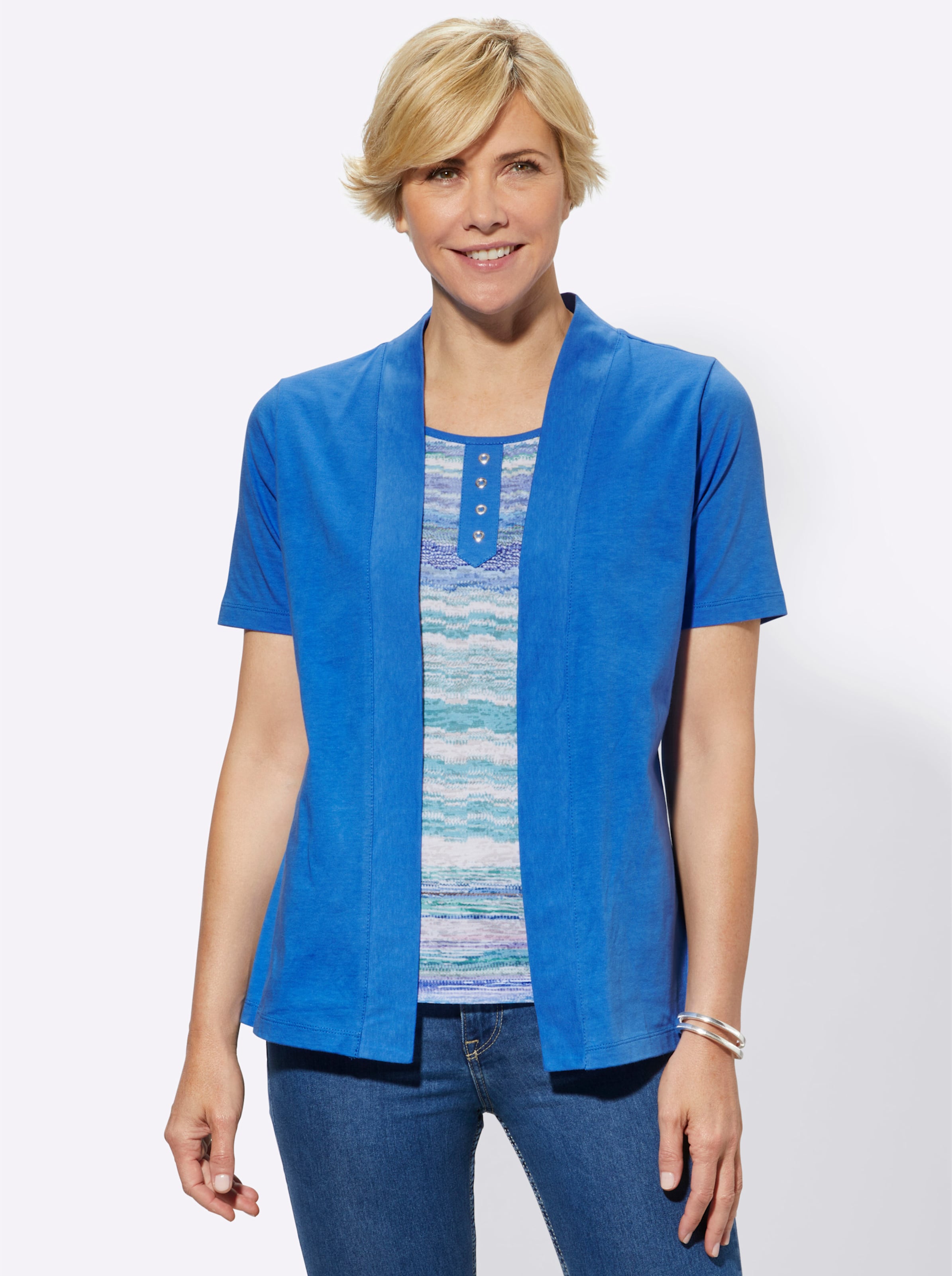 Witt Damen 2-in-1-Shirt, blau-gemustert