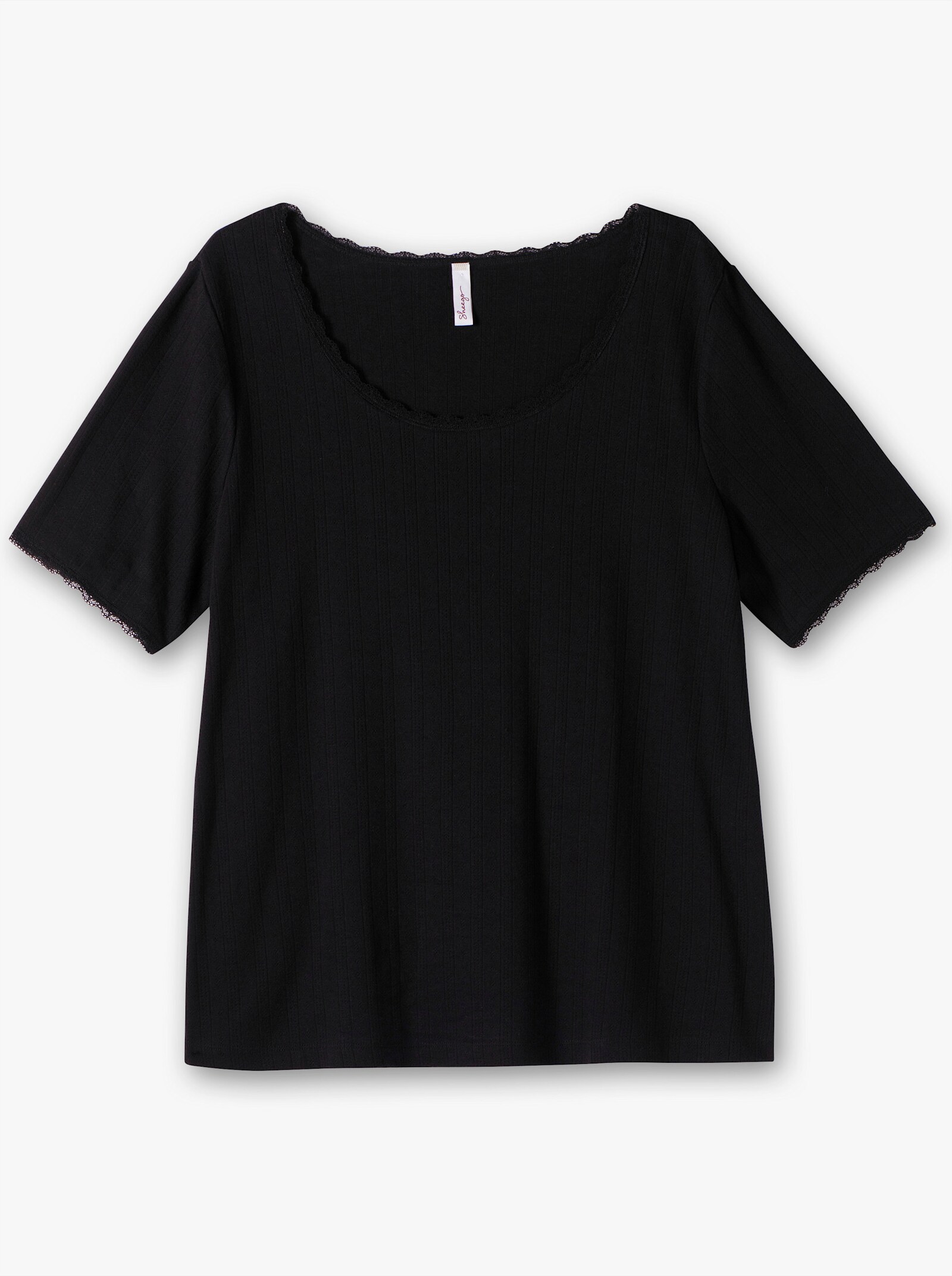 sheego Rippshirt mit Spitzenkanten - schwarz