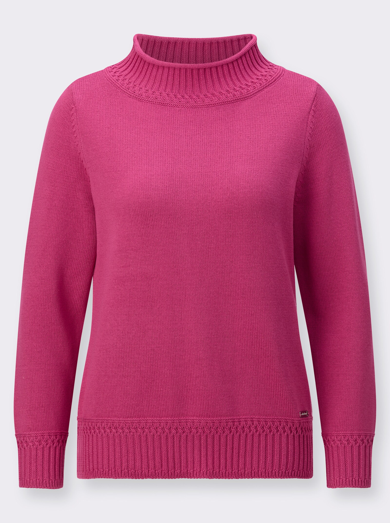 Stehkragenpullover mit Ripp-Abschlüssen - fuchsia