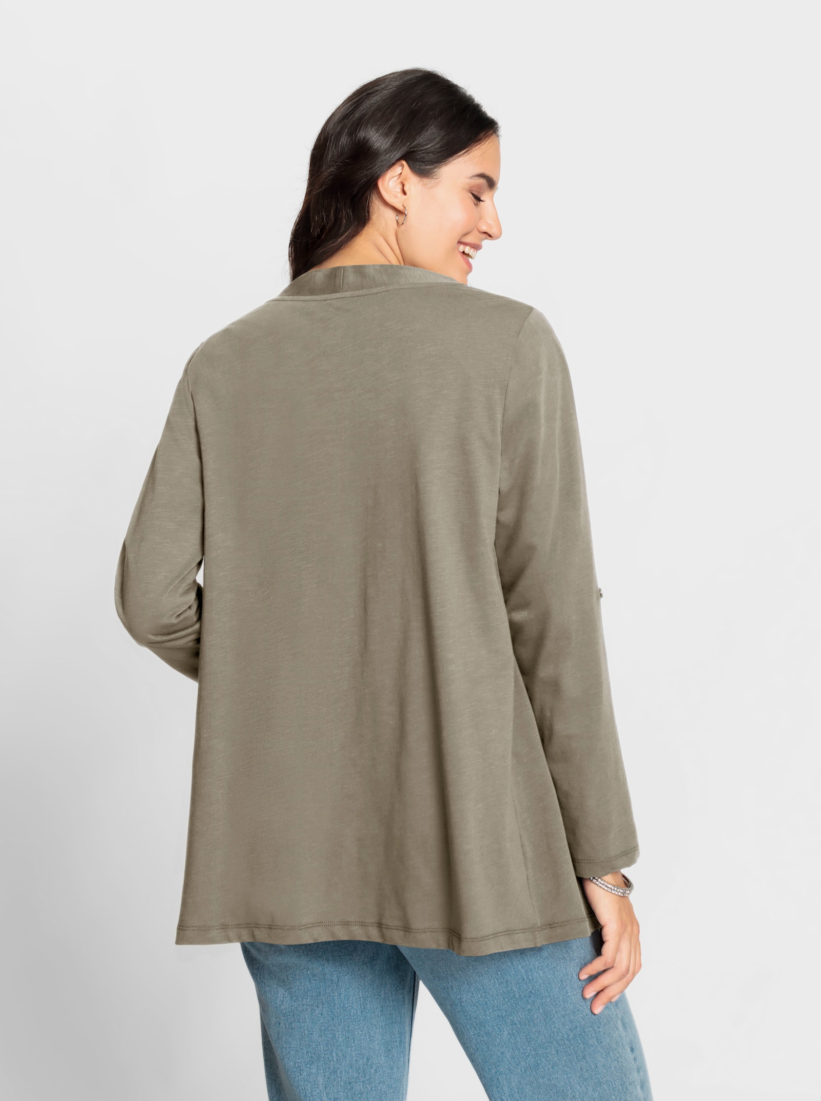 Shirtjacke mit Krempelärmeln - schlamm