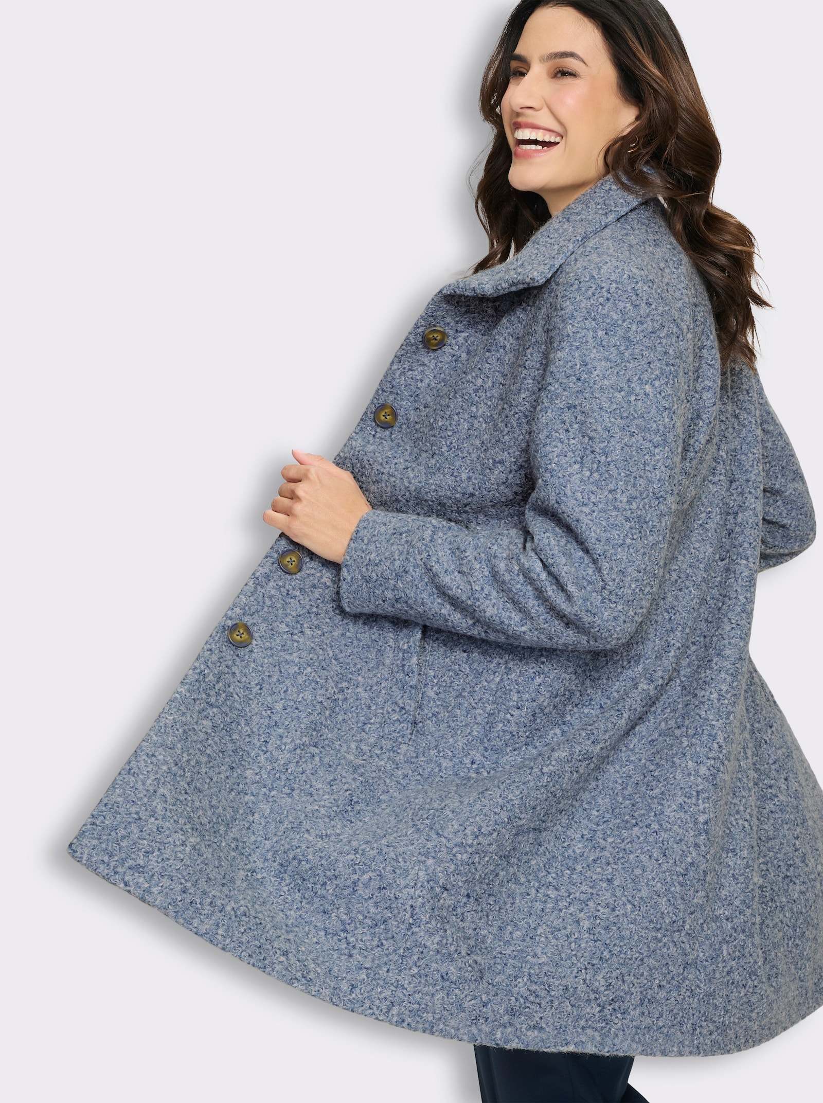 Kurzmantel aus flauschigem Bouclé - rauchblau-meliert