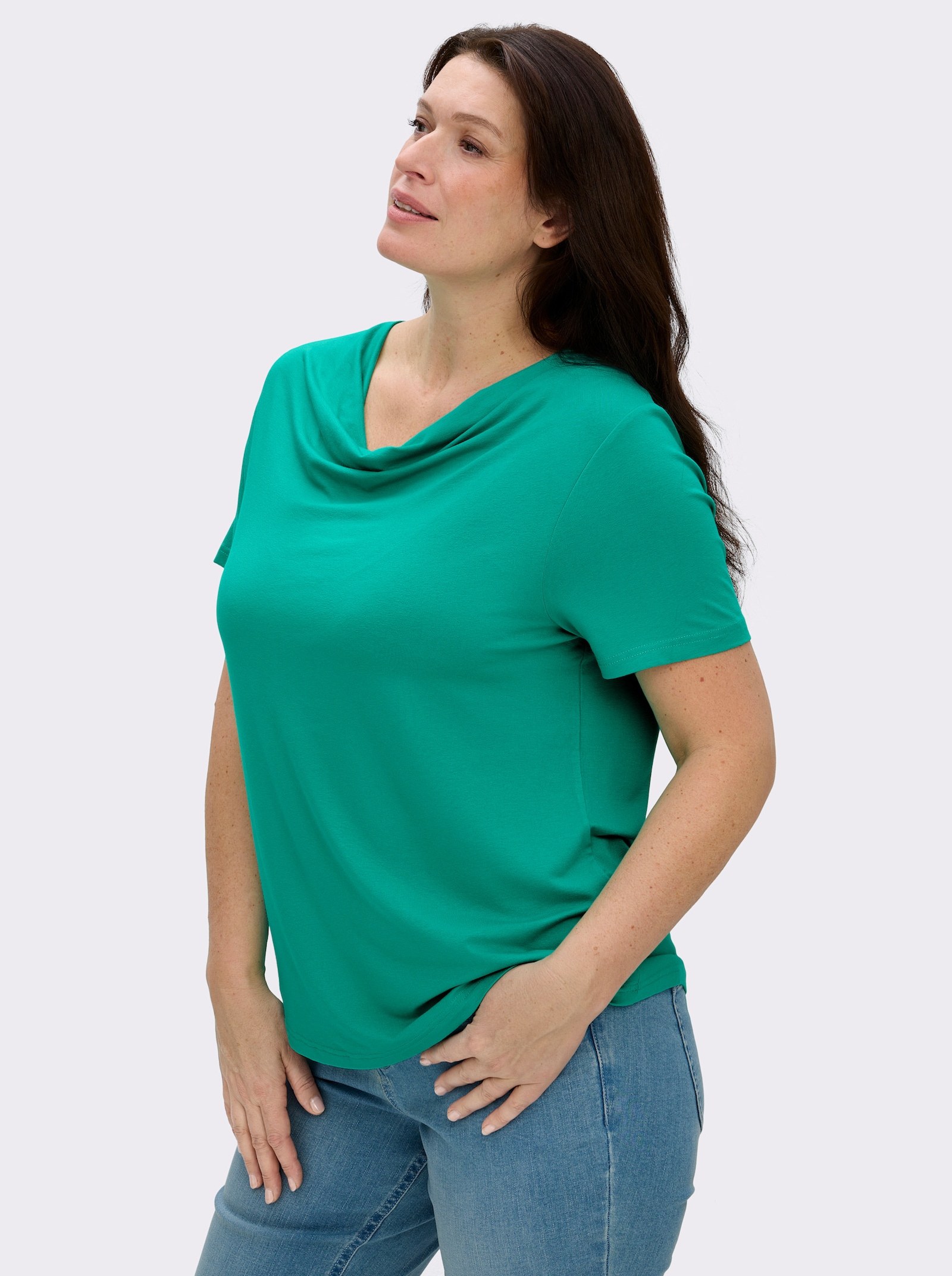 Wasserfallshirt mit kurzen Ärmeln - smaragd