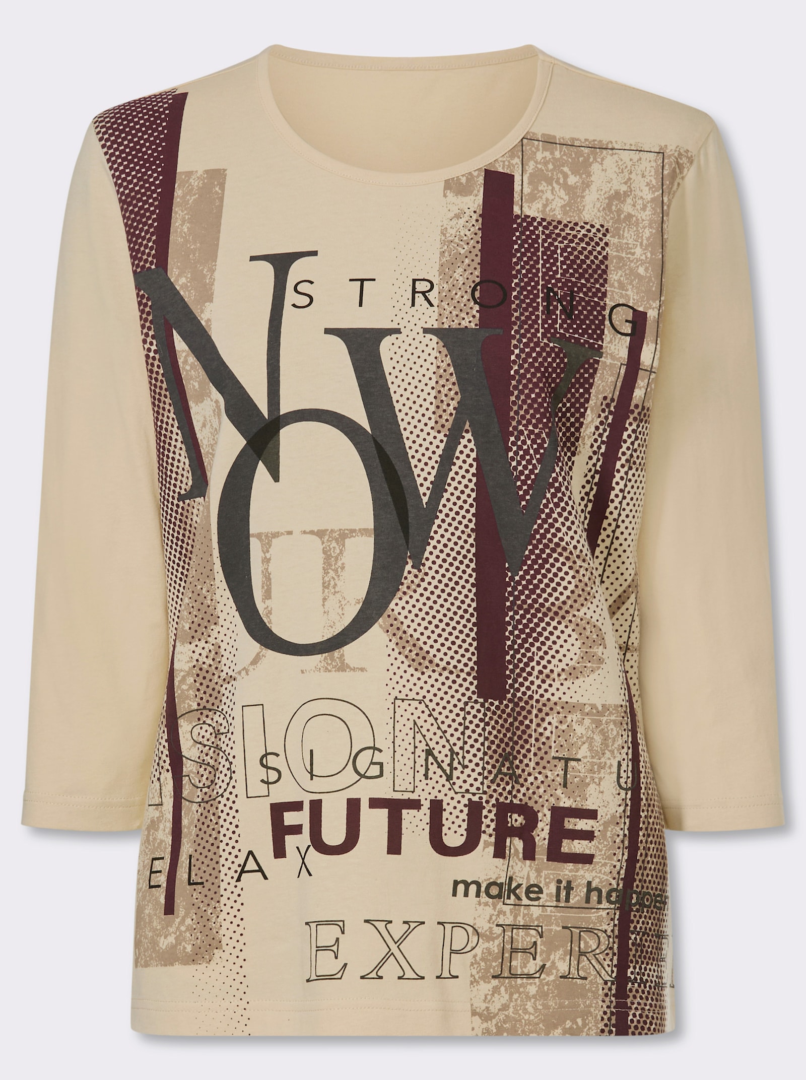 3/4-Arm-Shirt mit Lettering-Druck - sand-burgund-bedruckt