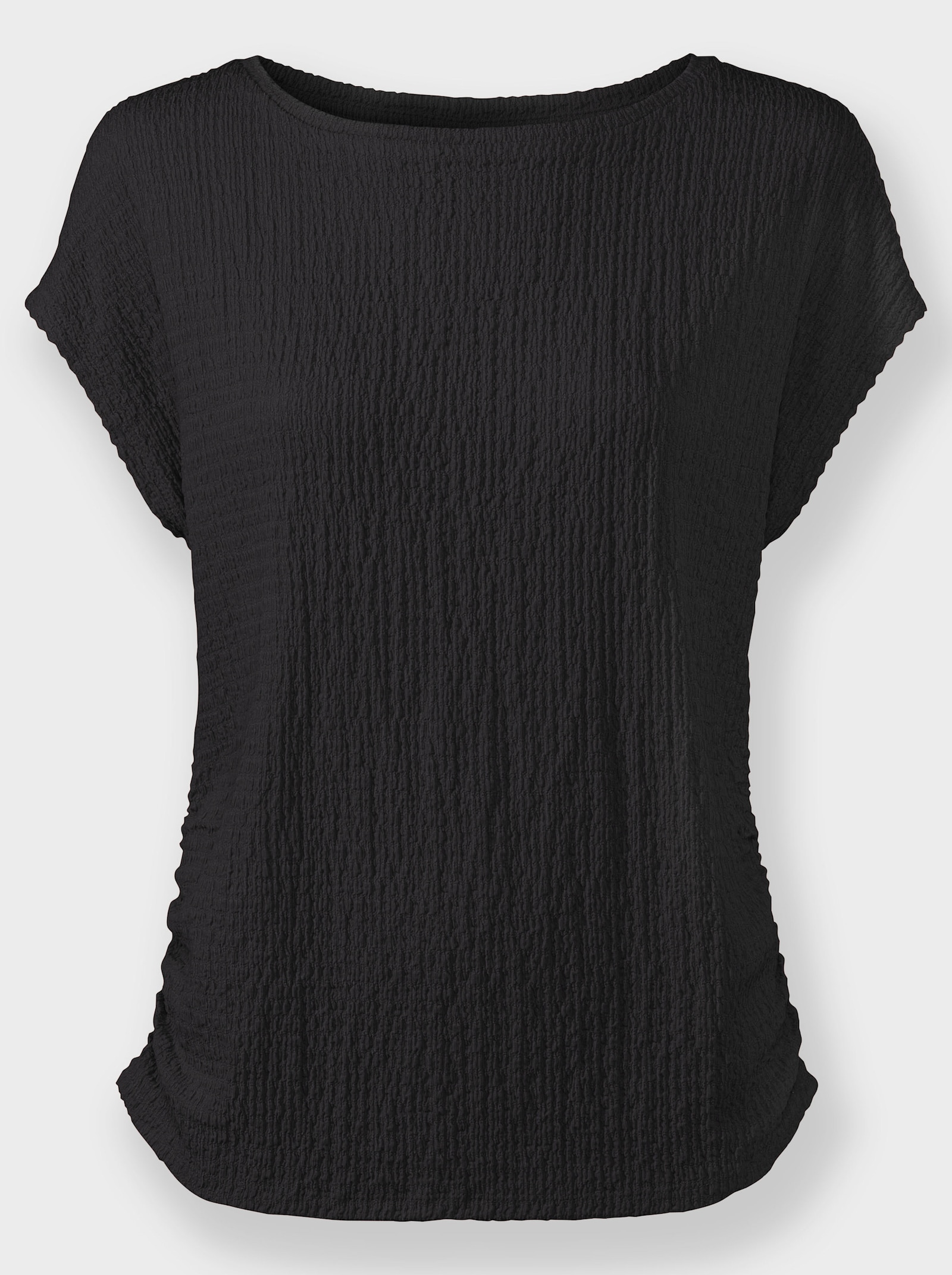 Shirt met ronde hals en rimpeling opzij - zwart