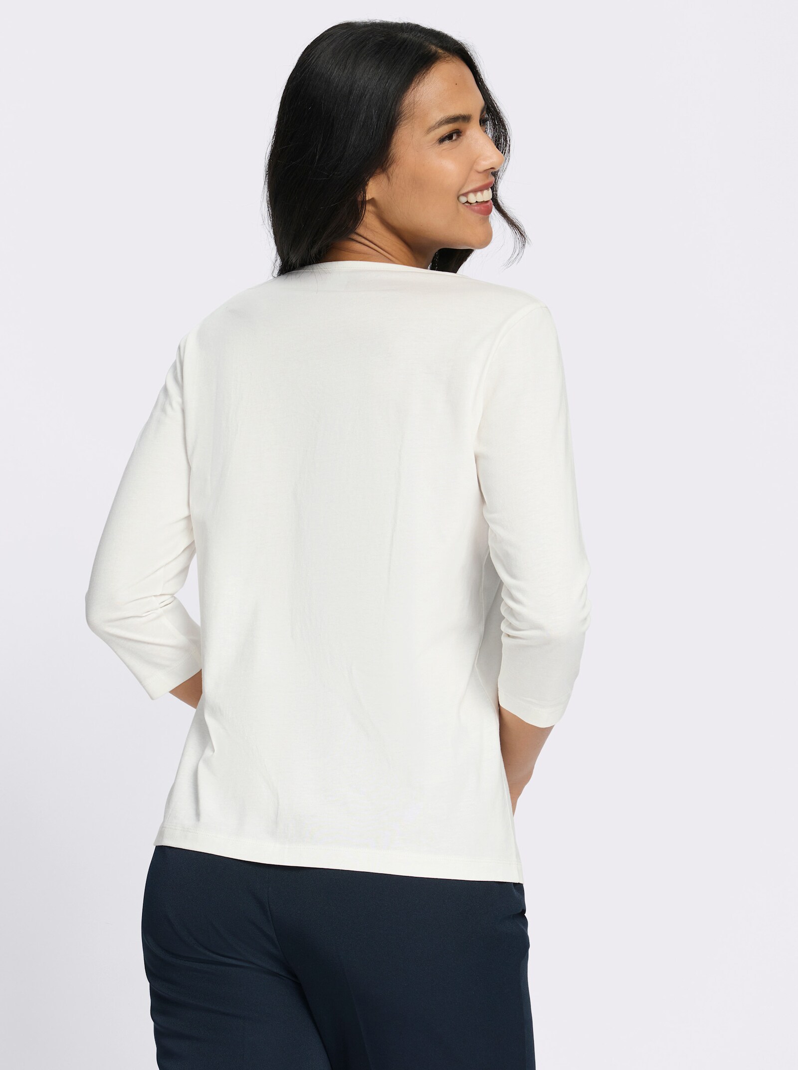 3/4-Arm-Shirt mit Glitzersteinchen - ecru-marine