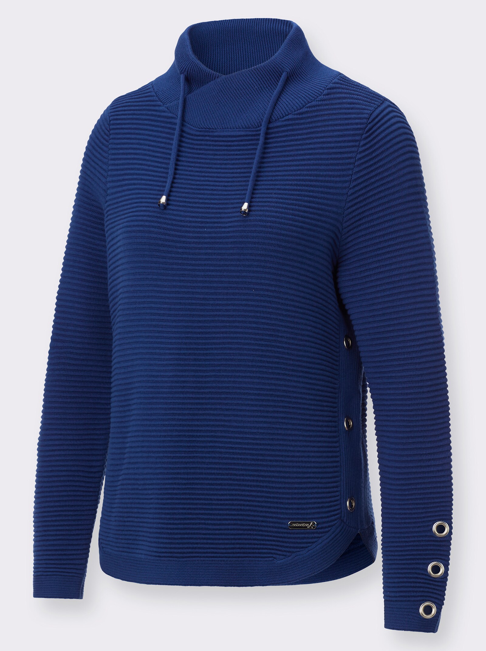 Langarm-Pullover mit Ösenverzierung - royalblau