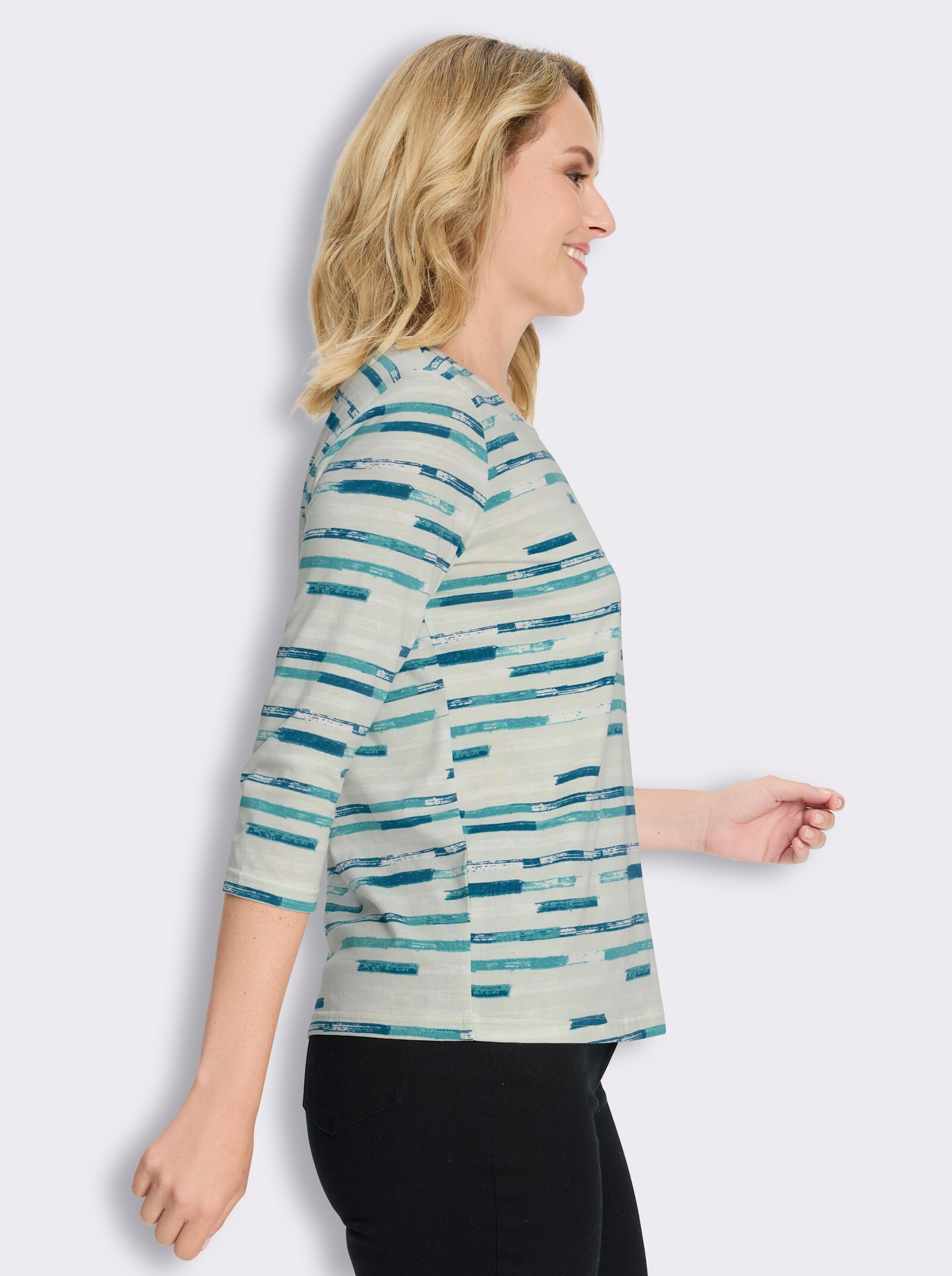 Rundhalsshirt mit Streifen-Print - zartmint-ozean-bedruckt