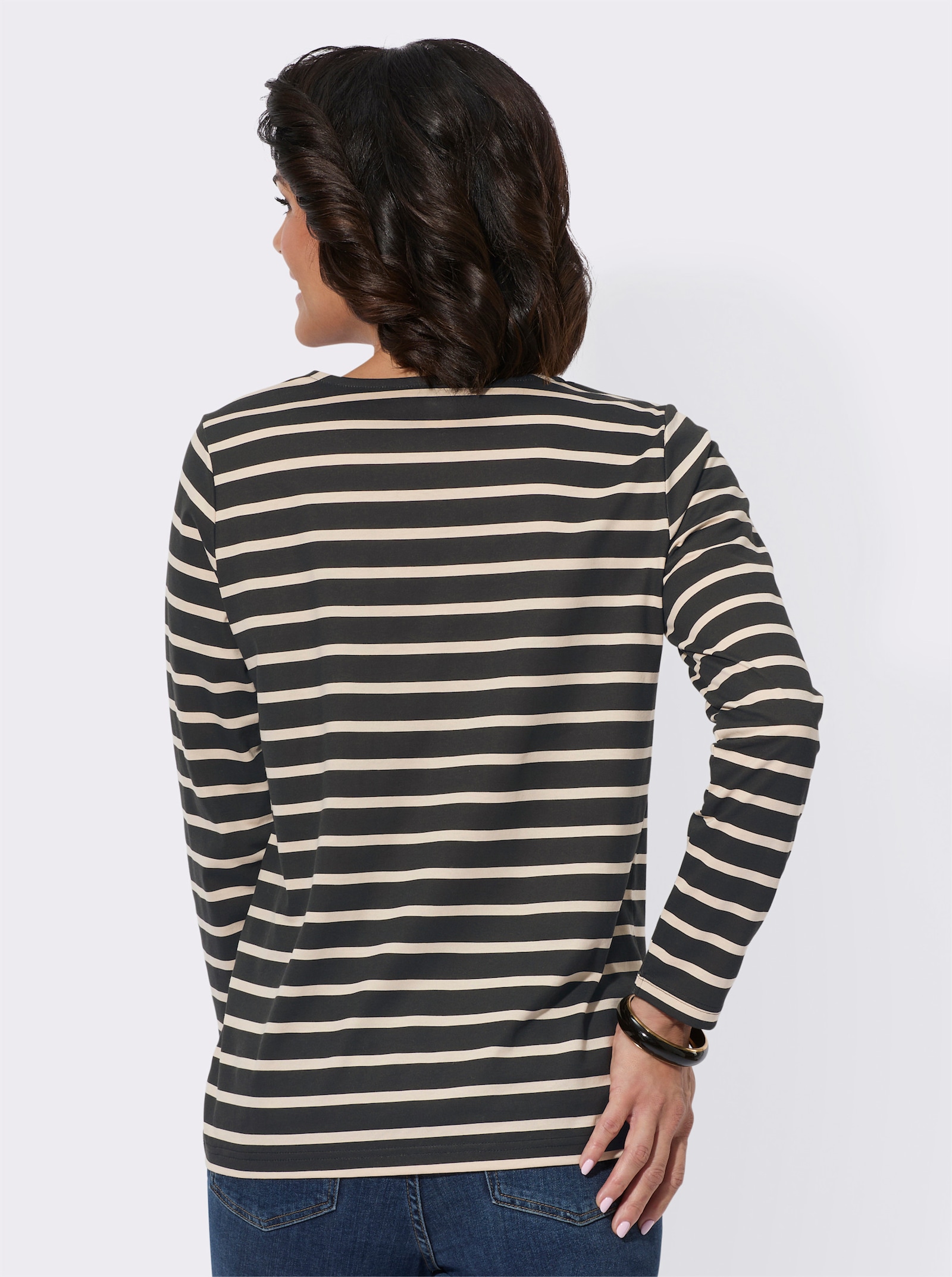 Langarmshirt im Ringelmuster - schwarz-elfenbein-geringelt