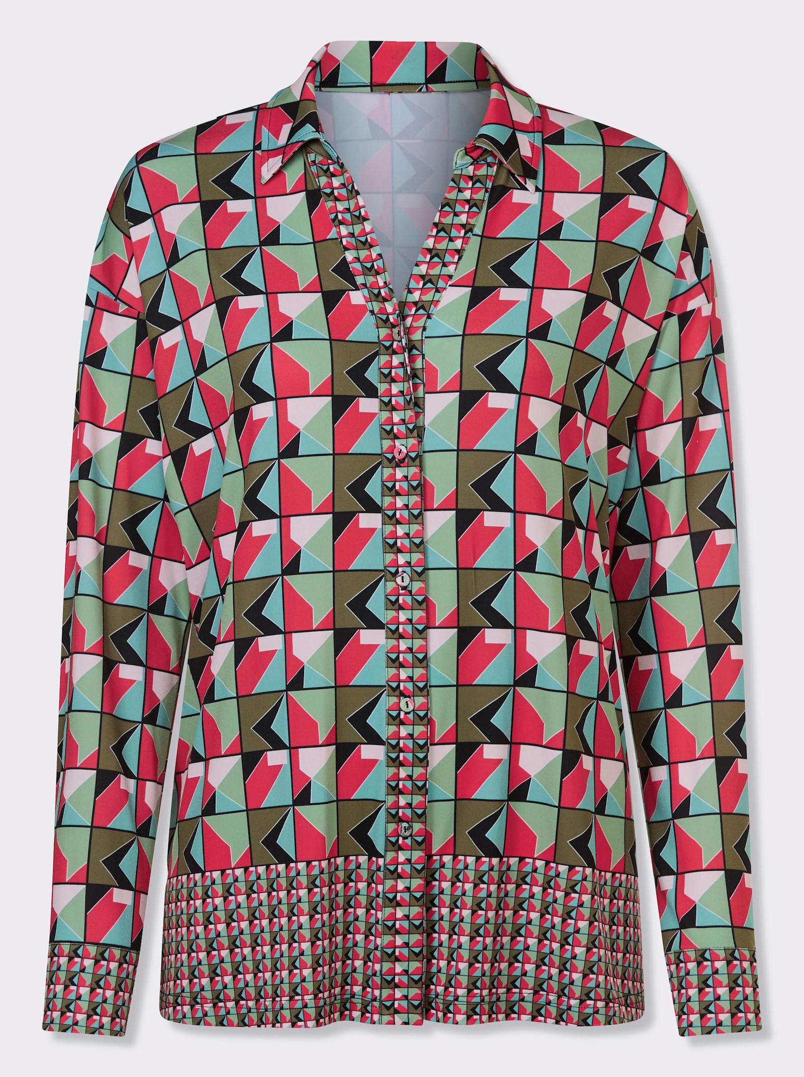 heine Blusenshirt mit leichtem Glanz - pink-schwarz-bedruckt