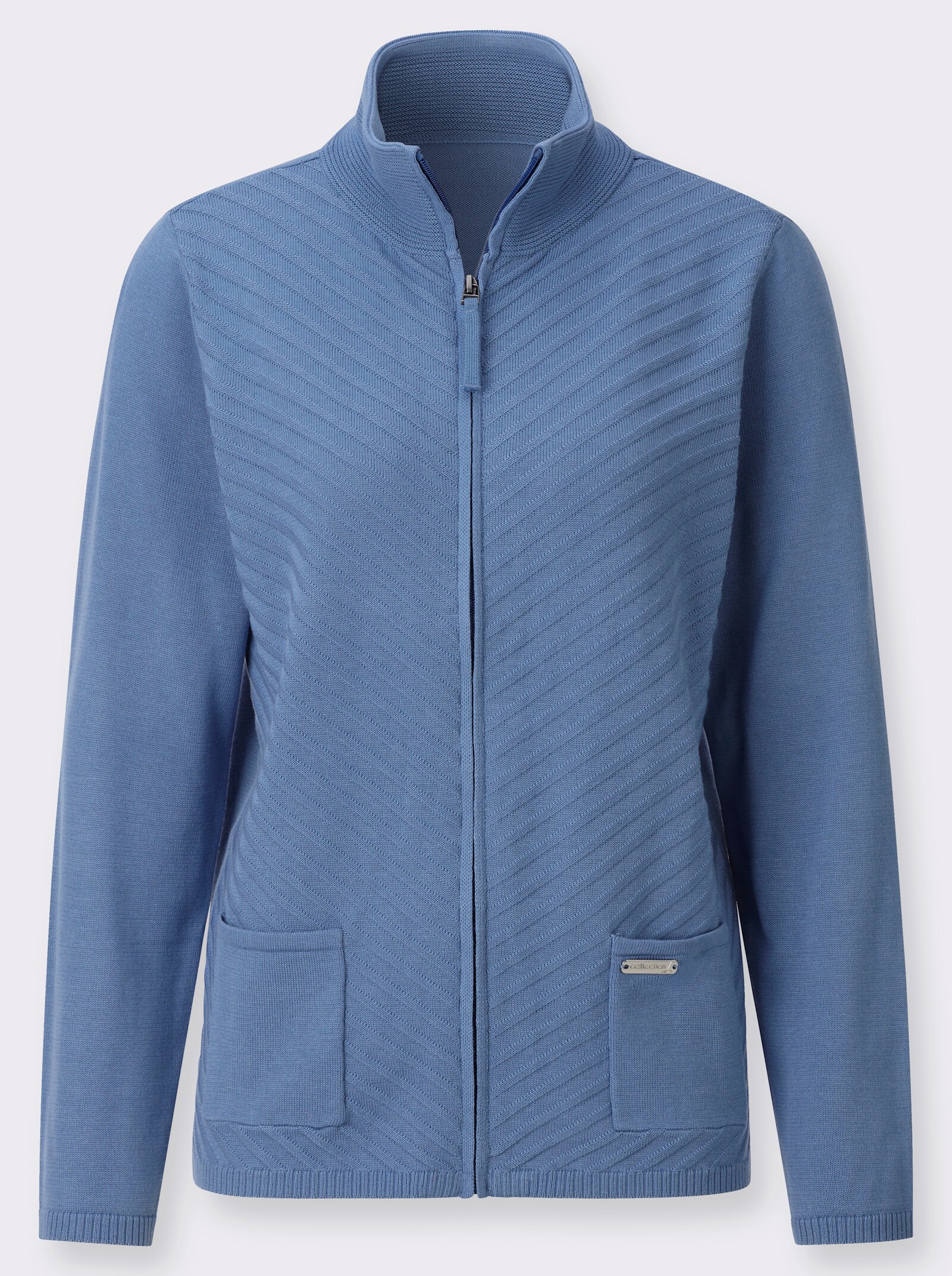 Strickjacke mit gerippten Bündchen - mittelblau