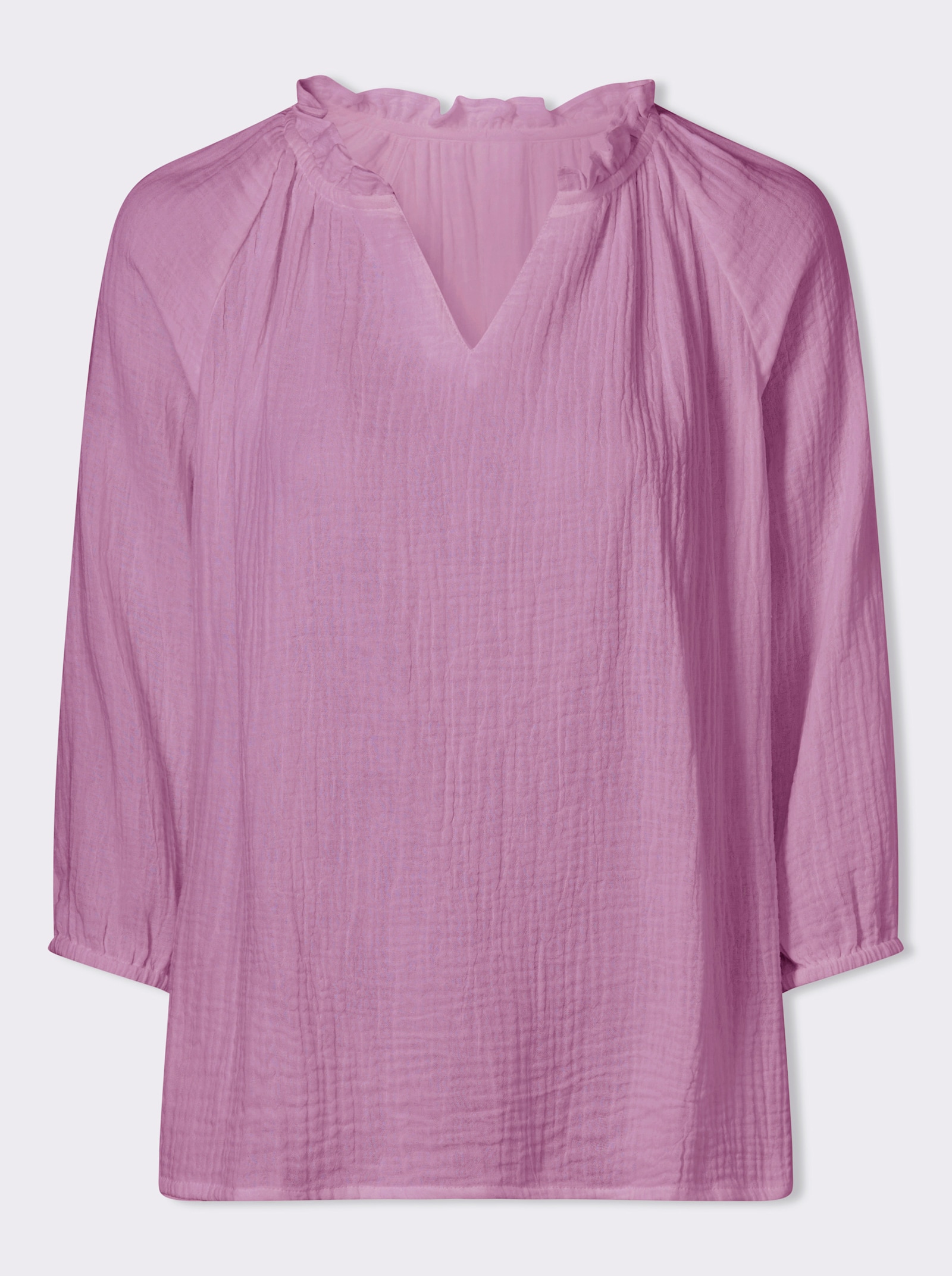 Schlupf-Bluse mit Rüschen am Ausschnitt - orchidee