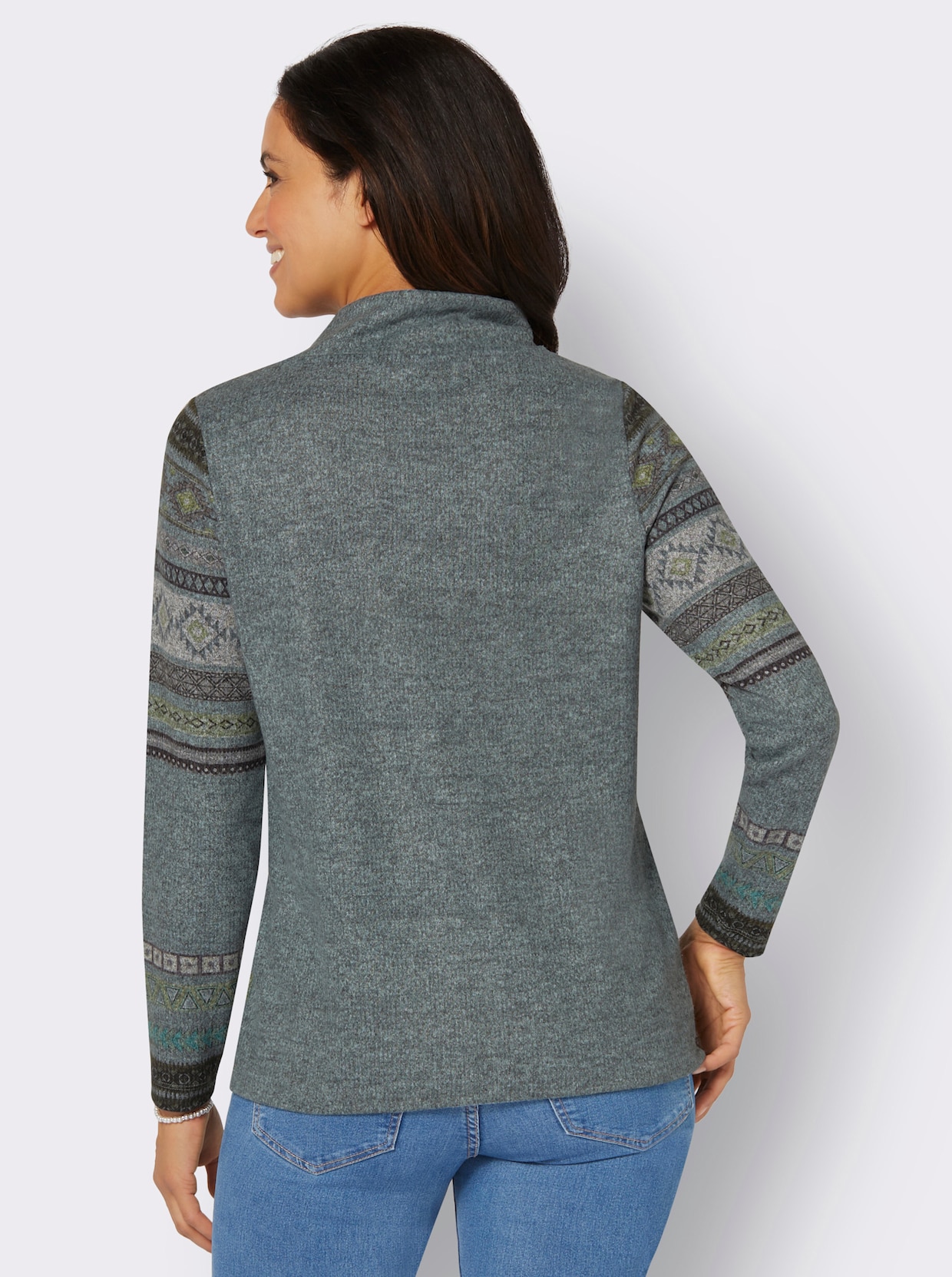 Stehkragenshirt - kalkmint-meliert