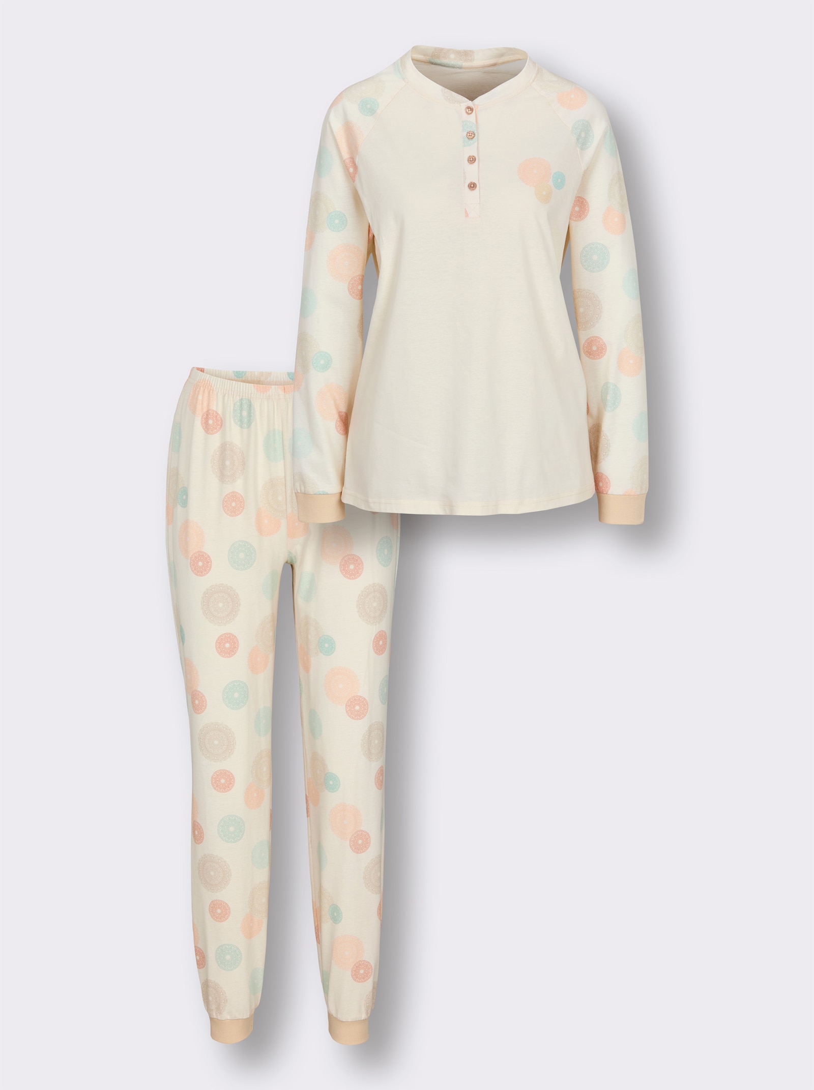 wäschepur Schlafanzug mit platziertem Druck - champagner-sand-bedruckt