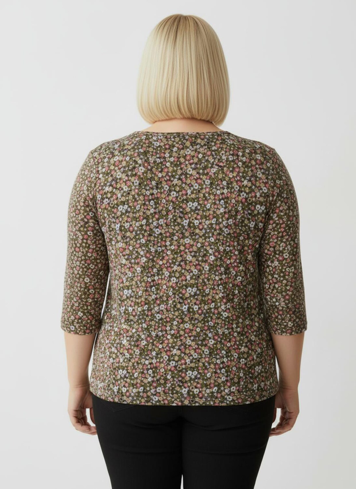 Print-Shirt mit Rundhals-Ausschnitt - grapefruit-oliv-bedruckt