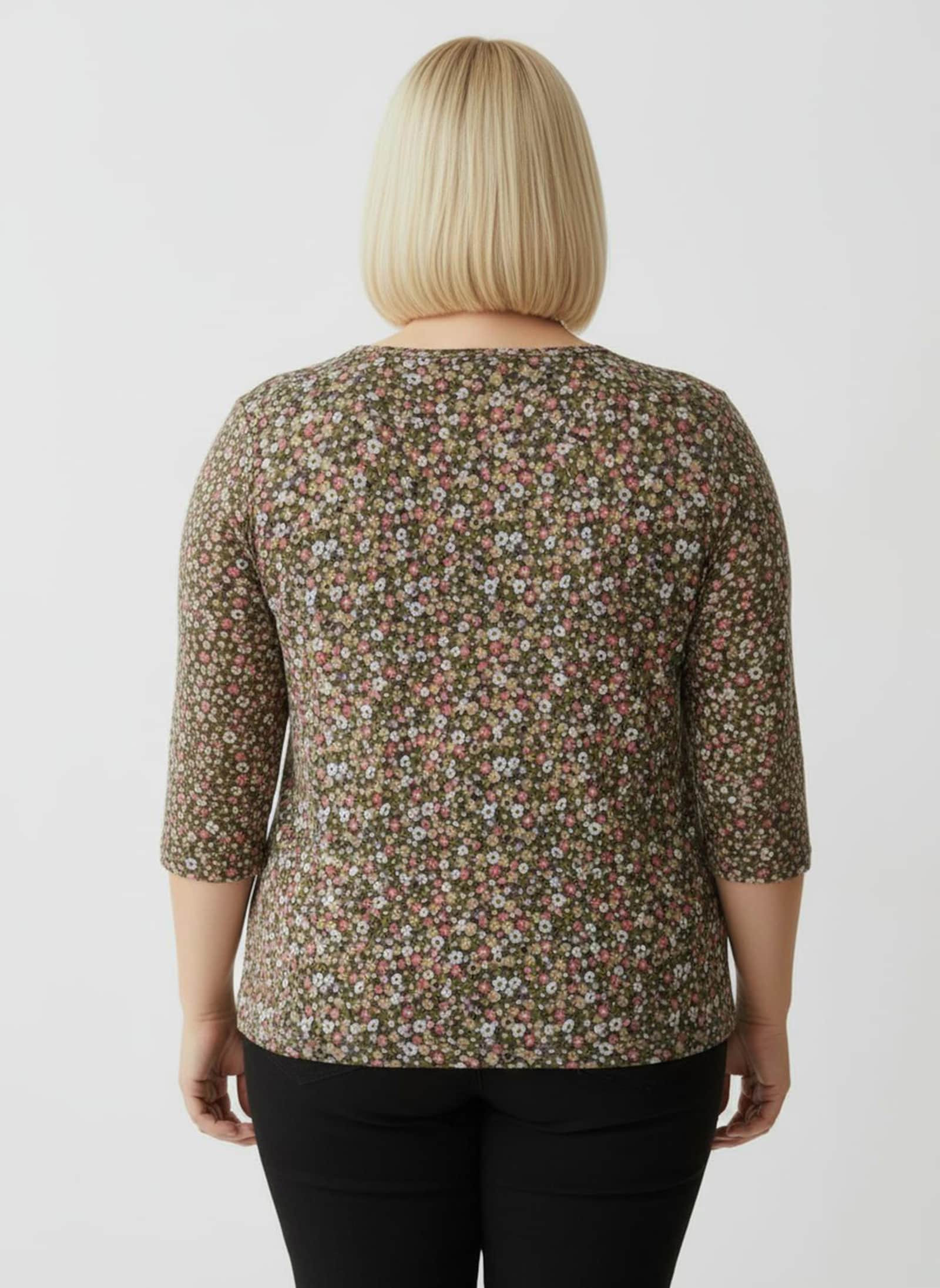 Print-Shirt mit Rundhals-Ausschnitt - grapefruit-oliv-bedruckt