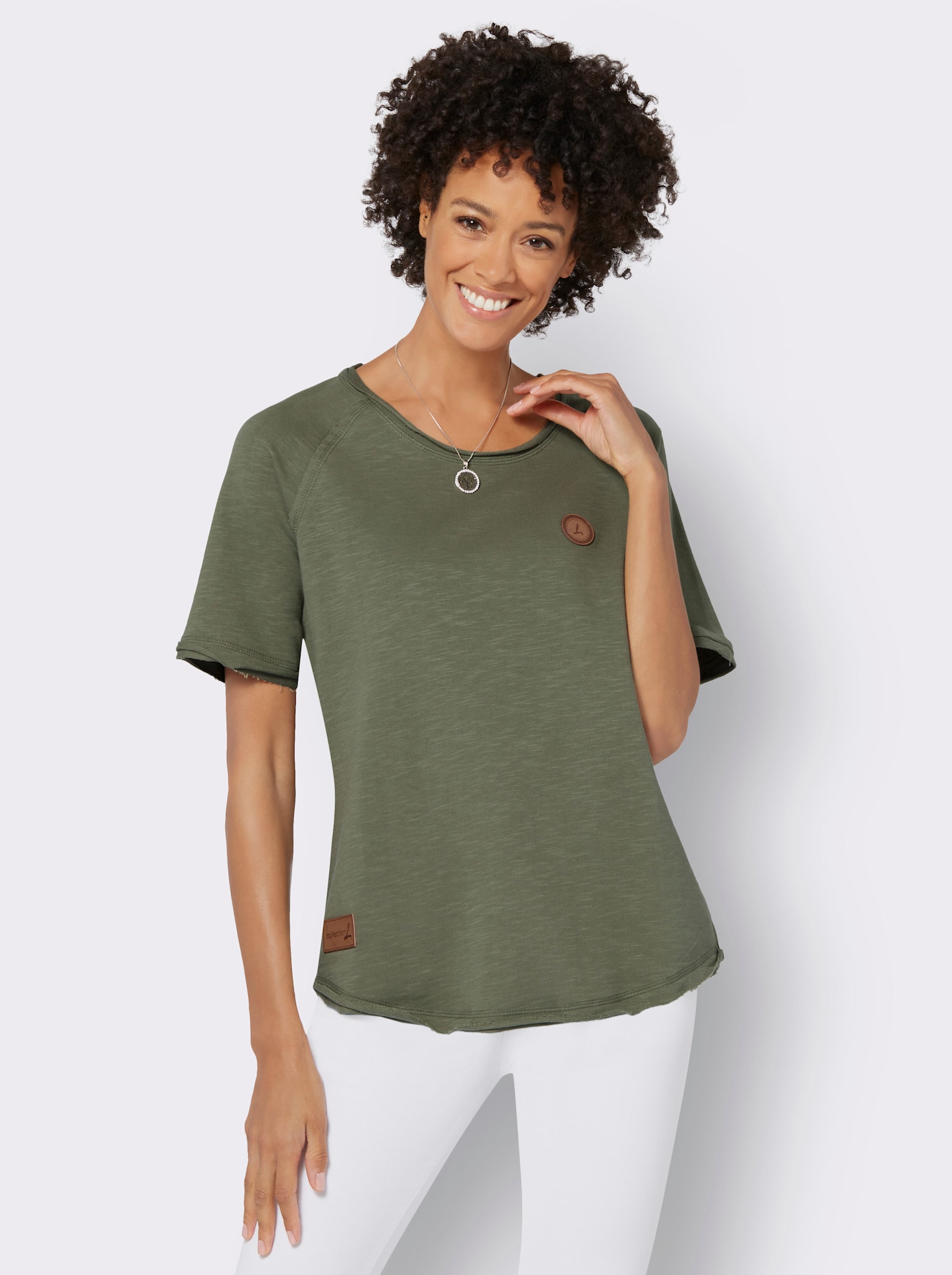 Sweatshirt med öppna kanter - khaki