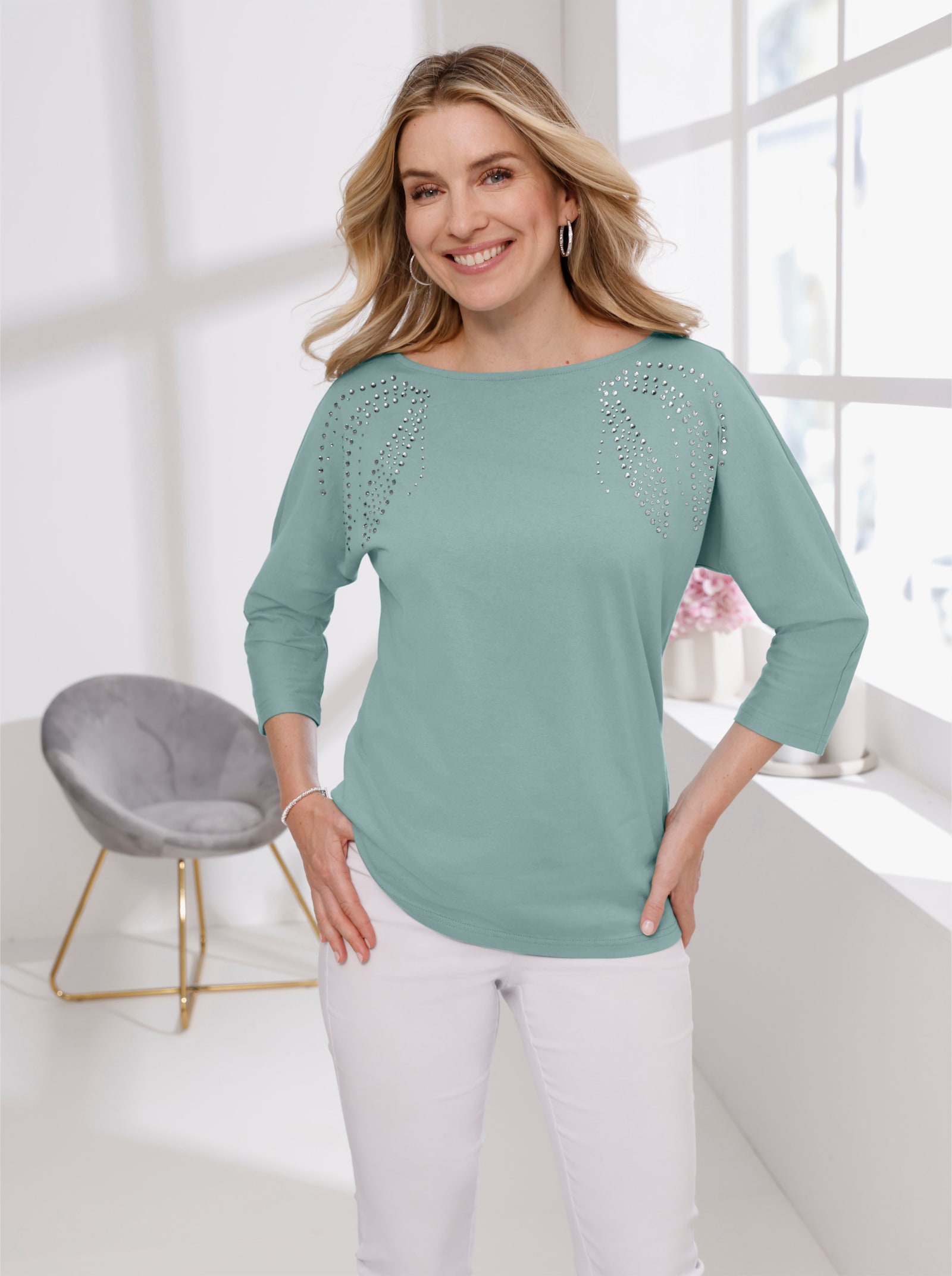 3/4-Arm-Shirt mit Fledermaus-Ärmeln - salbei
