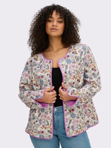 sheego Steppjacke mit Allover-Blumenmuster - champagner-tiefblau-gemustert