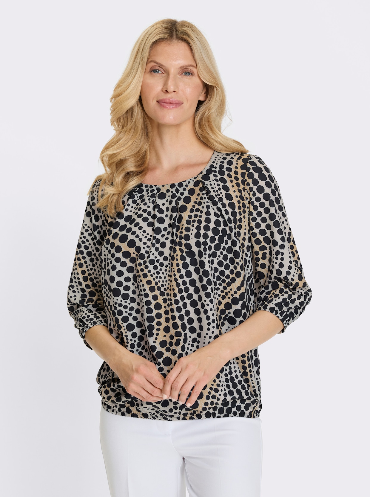 Schlupf-Bluse - elfenbein-schwarz-bedruckt