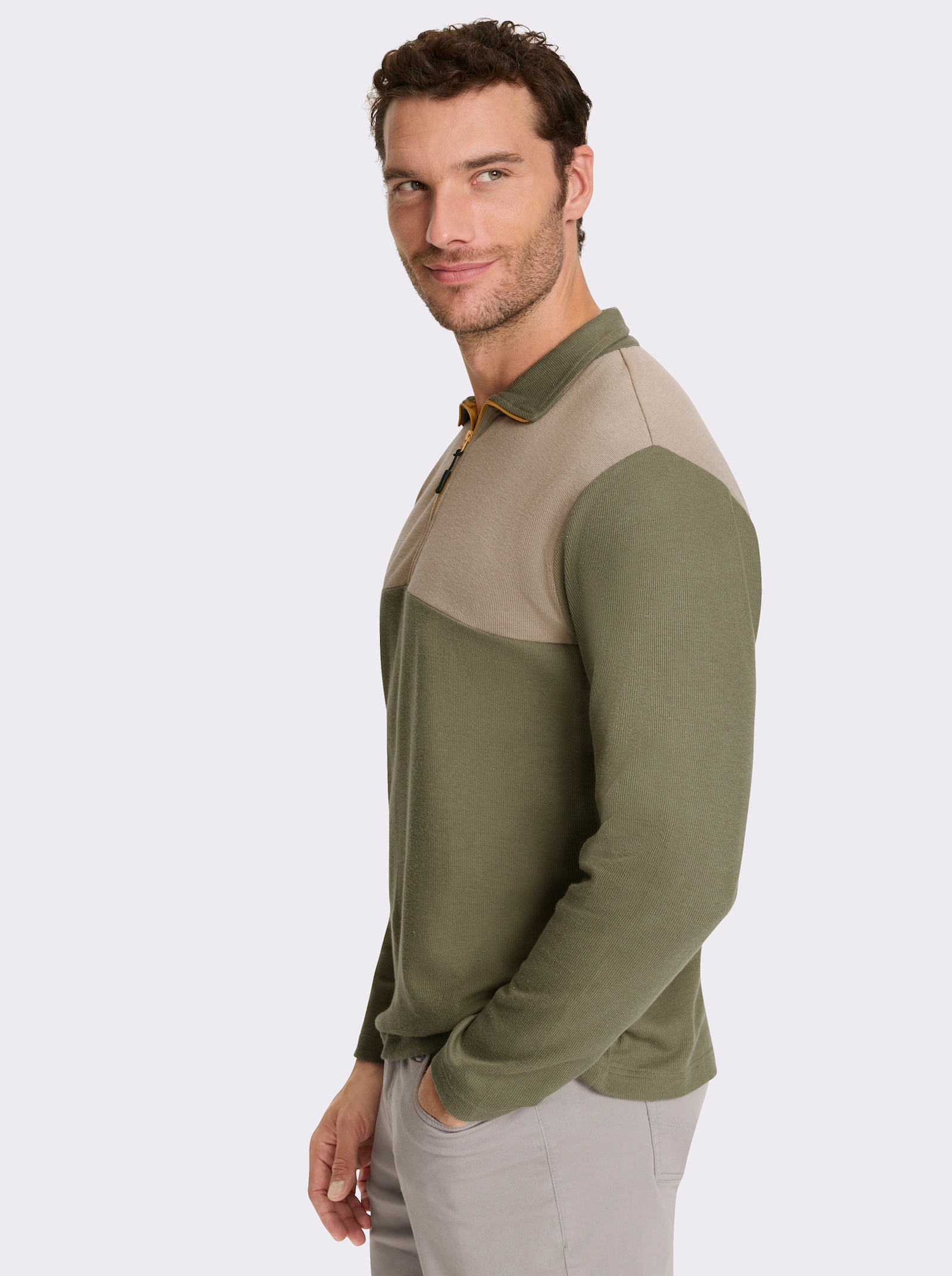 Catamaran Langarmshirt mit Troyerkragen - khaki