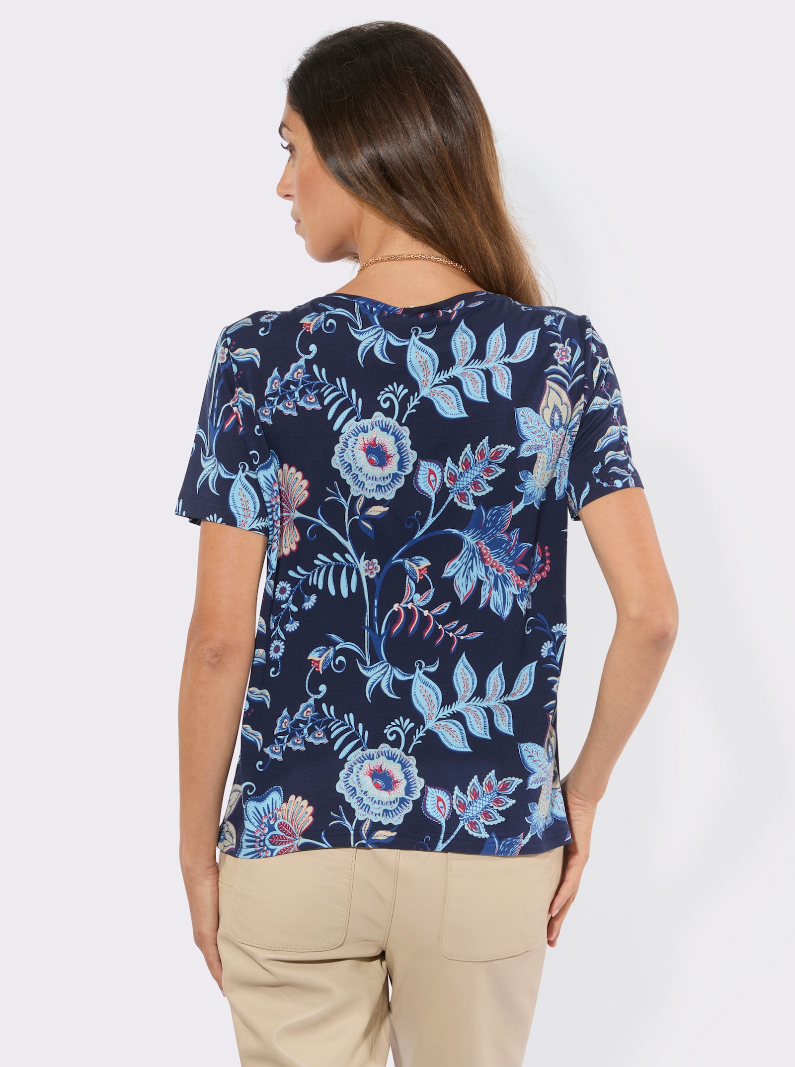 Print-Shirt im Blumenmuster - marine-aqua-bedruckt